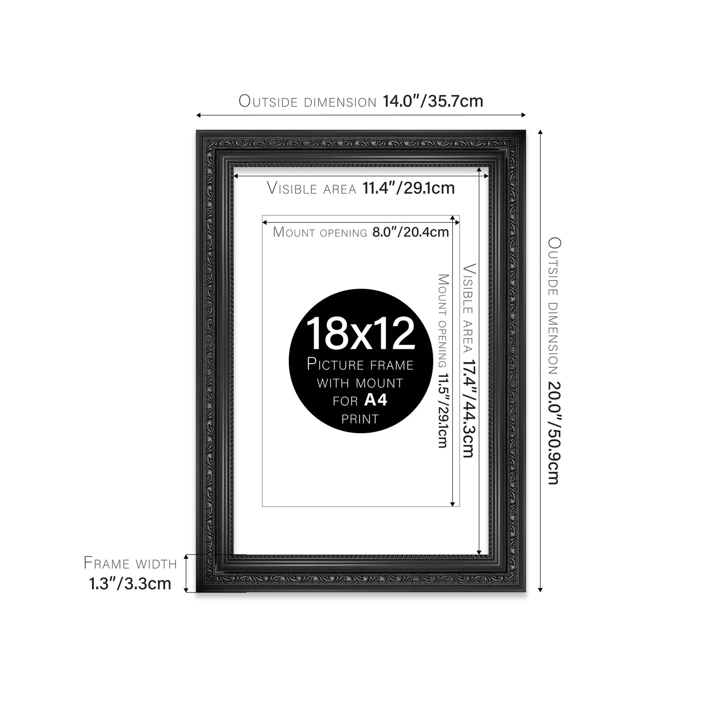 Black Ornate Picture Frame 33mm Edge
