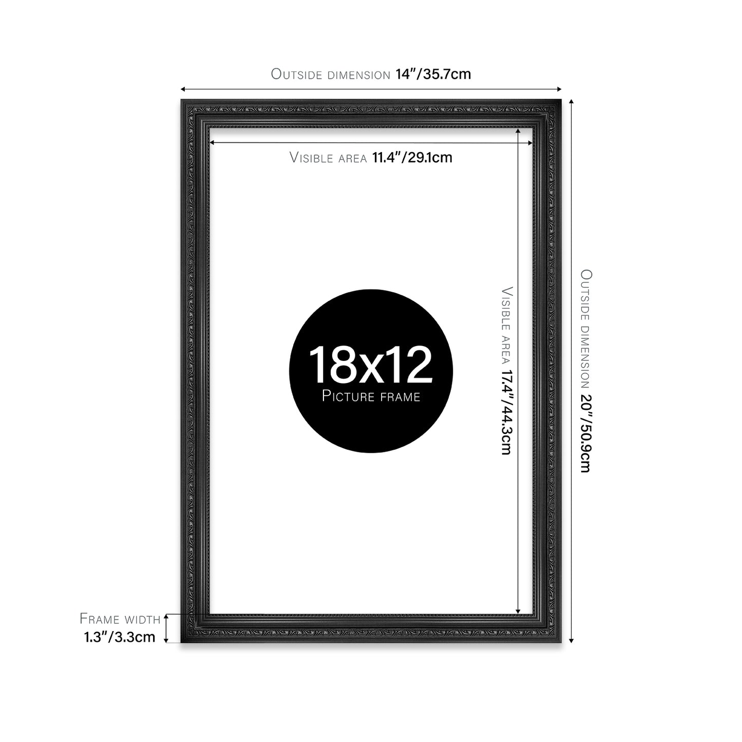 Black Ornate Picture Frame 33mm Edge