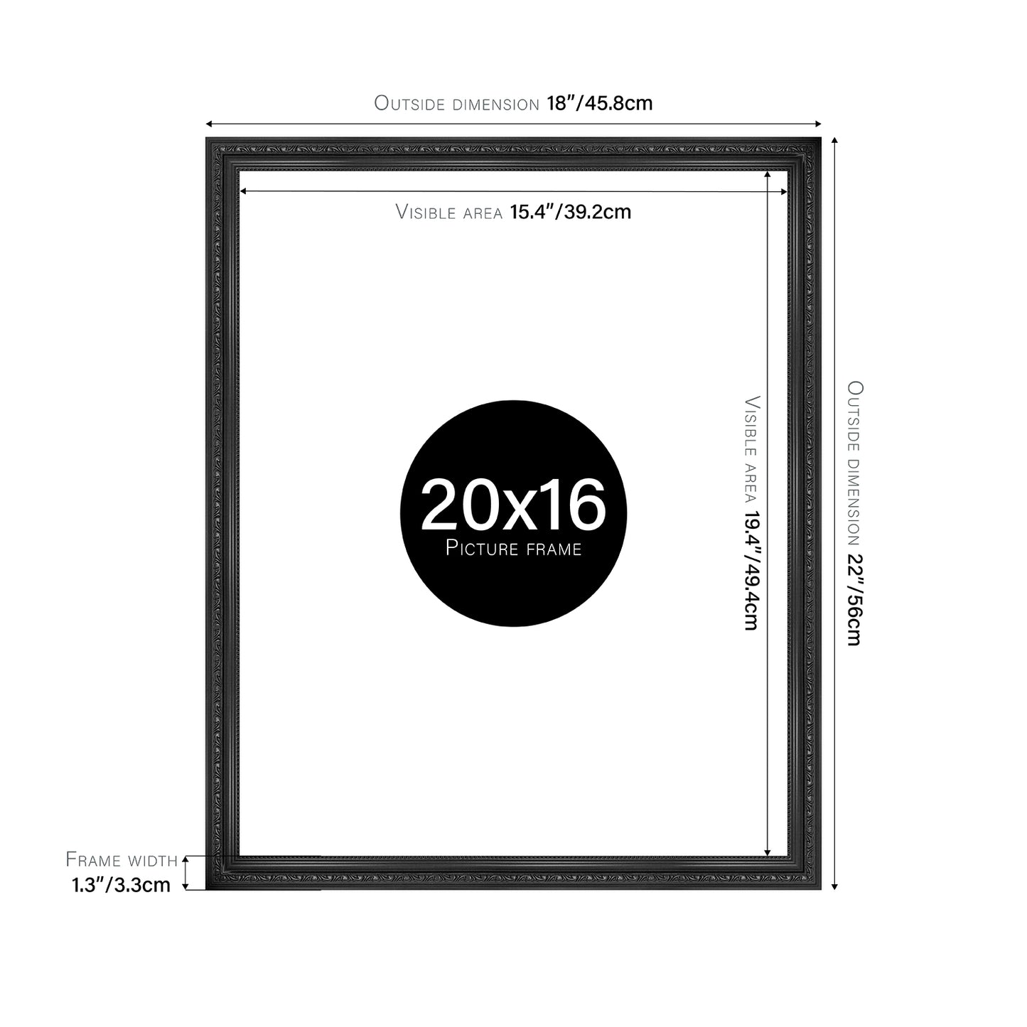 Black Ornate Picture Frame 33mm Edge