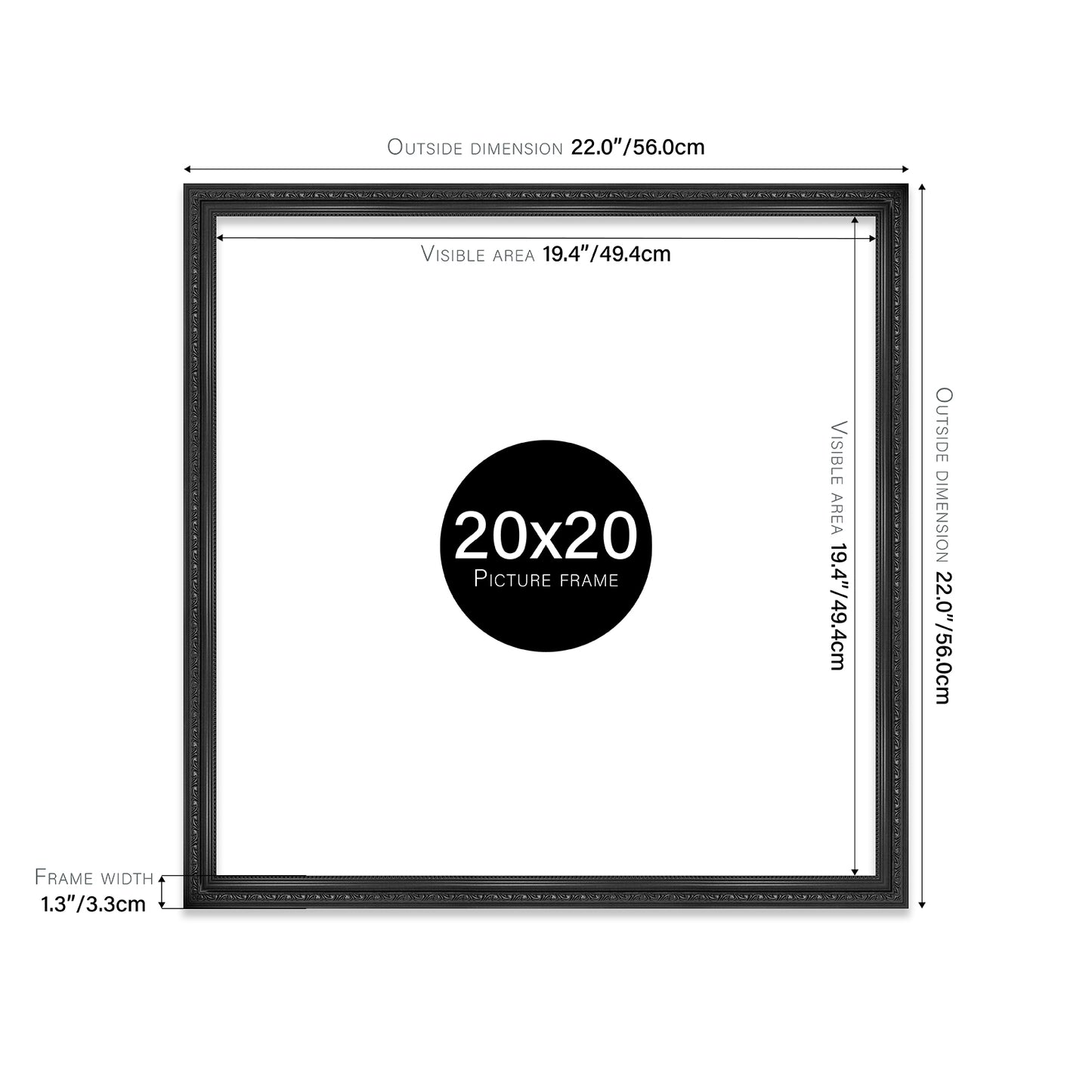 Black Ornate Picture Frame 33mm Edge