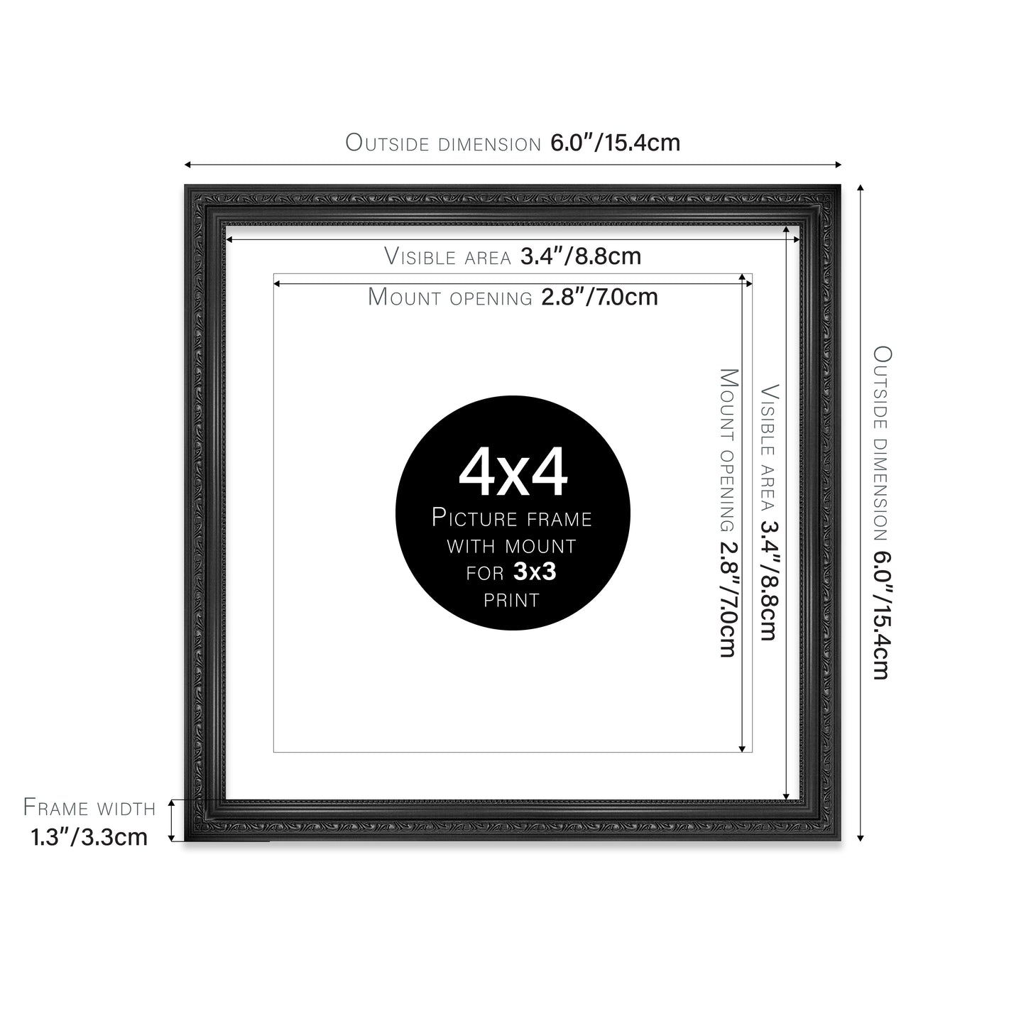Black Ornate Picture Frame 33mm Edge