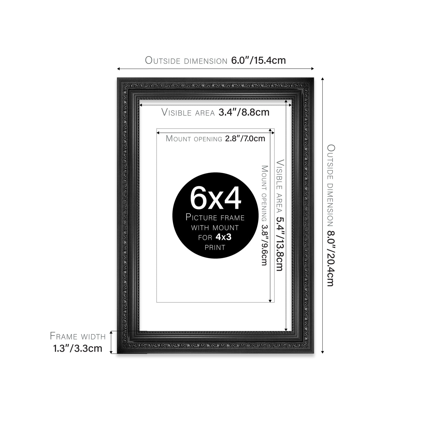 Black Ornate Picture Frame 33mm Edge