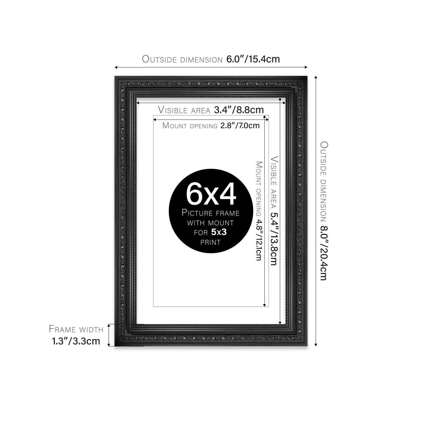 Black Ornate Picture Frame 33mm Edge