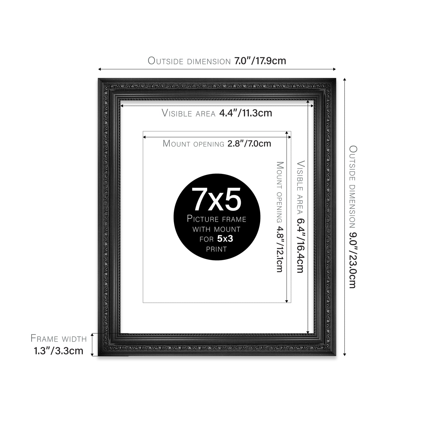 Black Ornate Picture Frame 33mm Edge