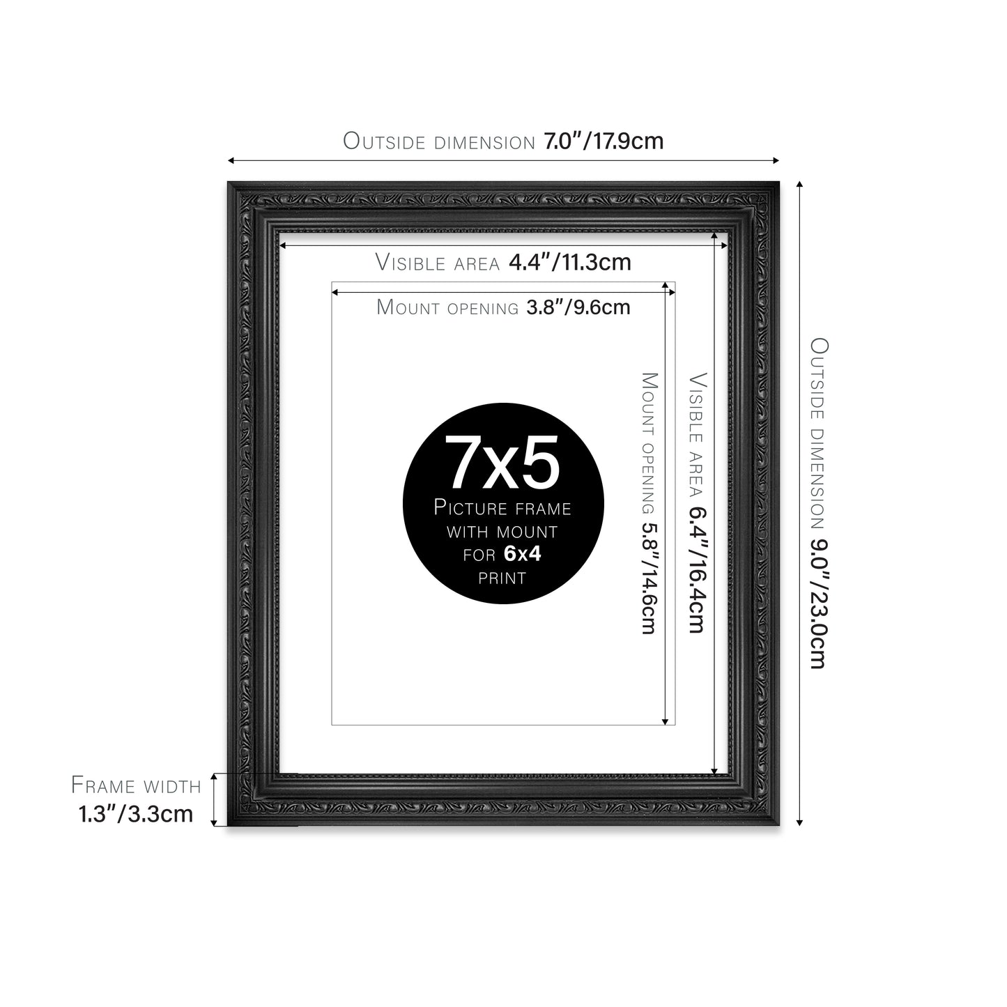 Black Ornate Picture Frame 33mm Edge