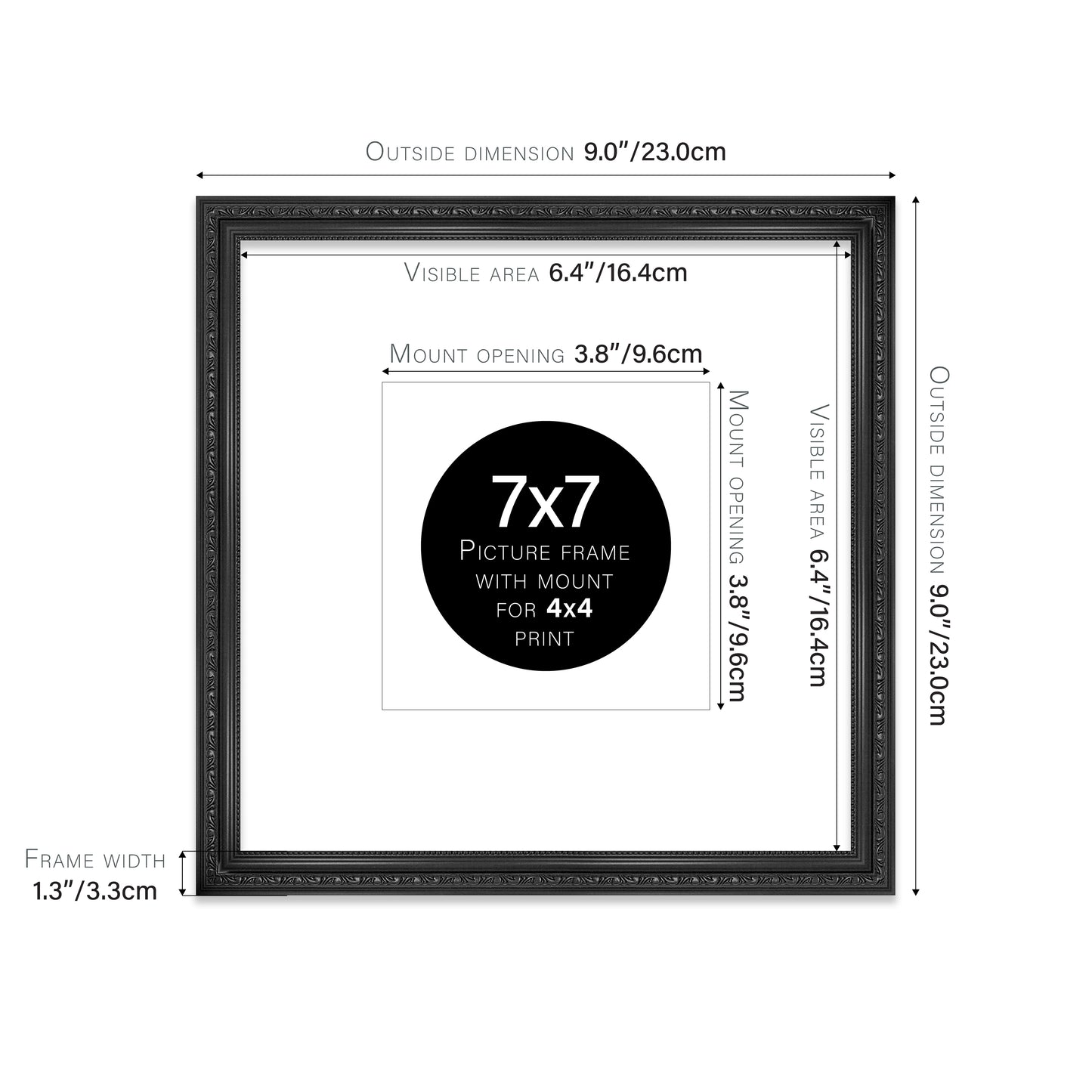 Black Ornate Picture Frame 33mm Edge