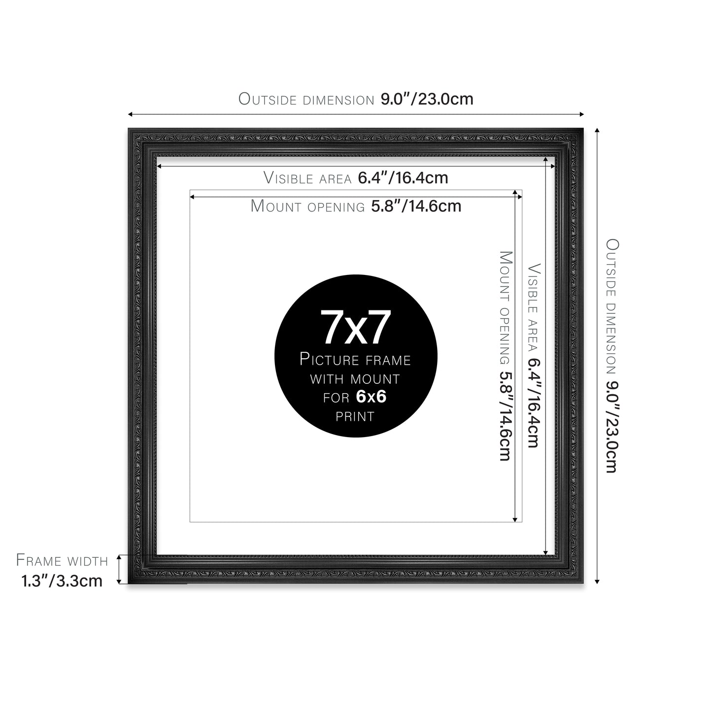 Black Ornate Picture Frame 33mm Edge