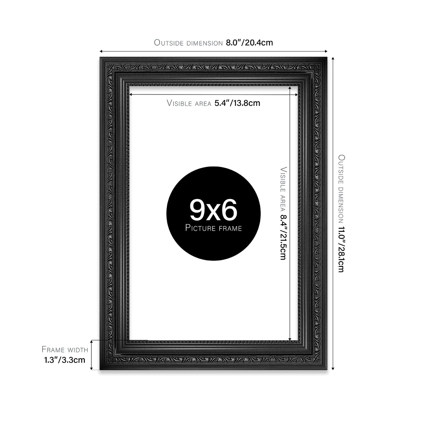 Black Ornate Picture Frame 33mm Edge
