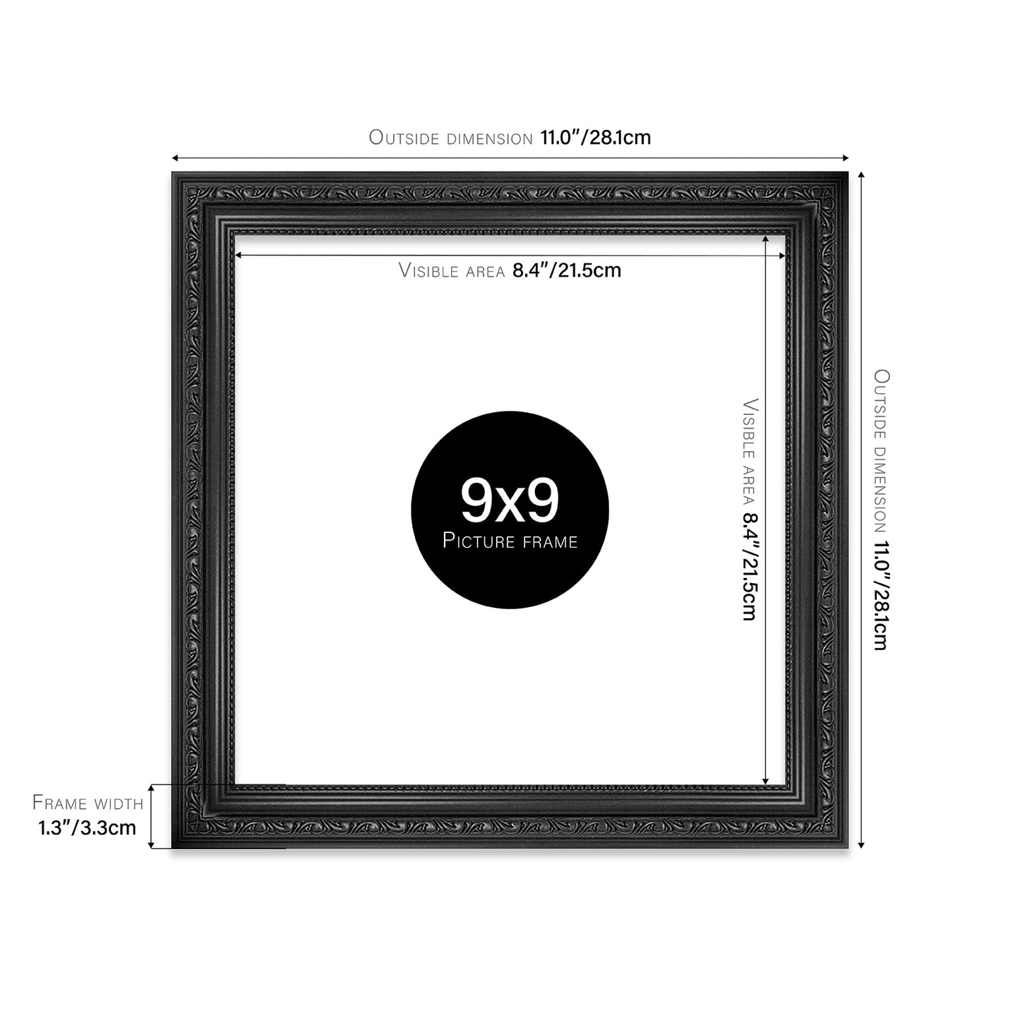 Black Ornate Picture Frame 33mm Edge