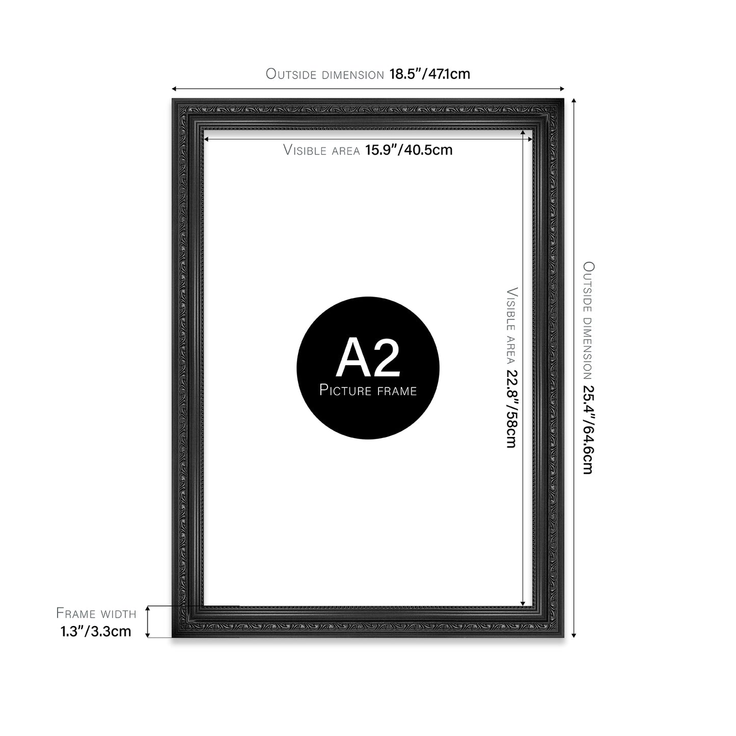 Black Ornate Picture Frame 33mm Edge