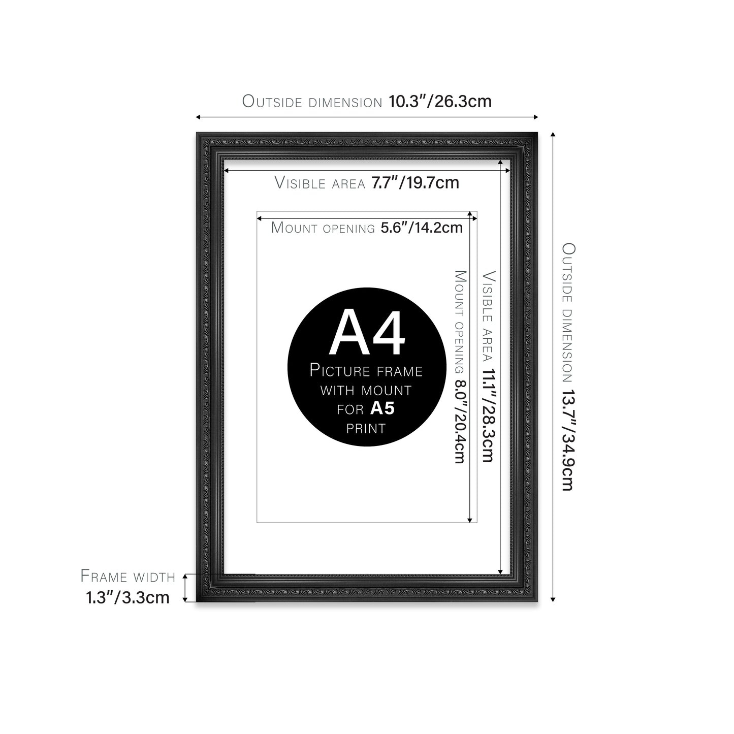 Black Ornate Picture Frame 33mm Edge