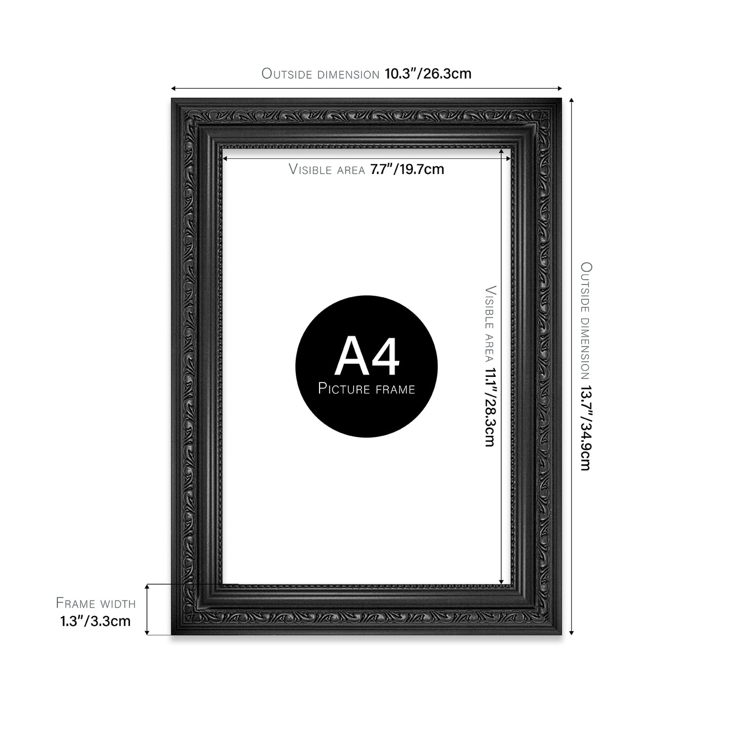 Black Ornate Picture Frame 33mm Edge