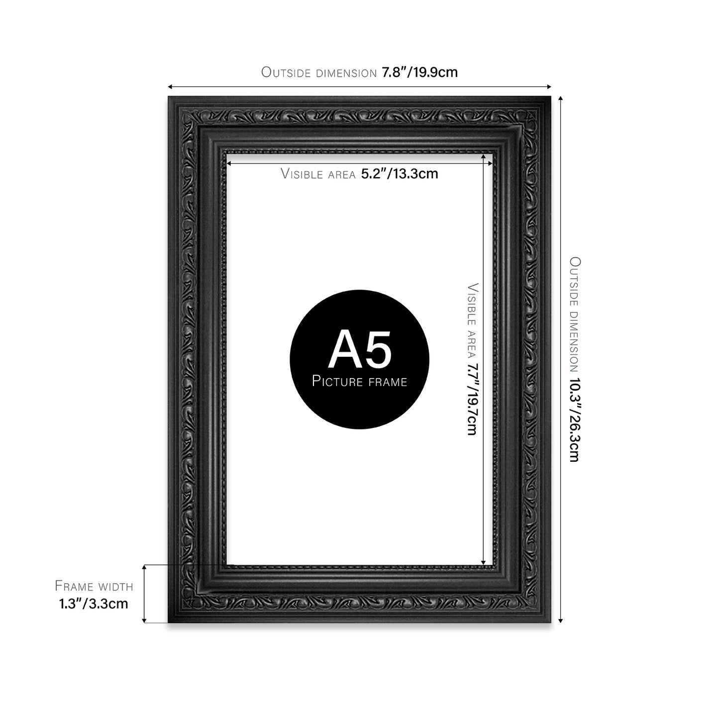 Black Ornate Picture Frame 33mm Edge