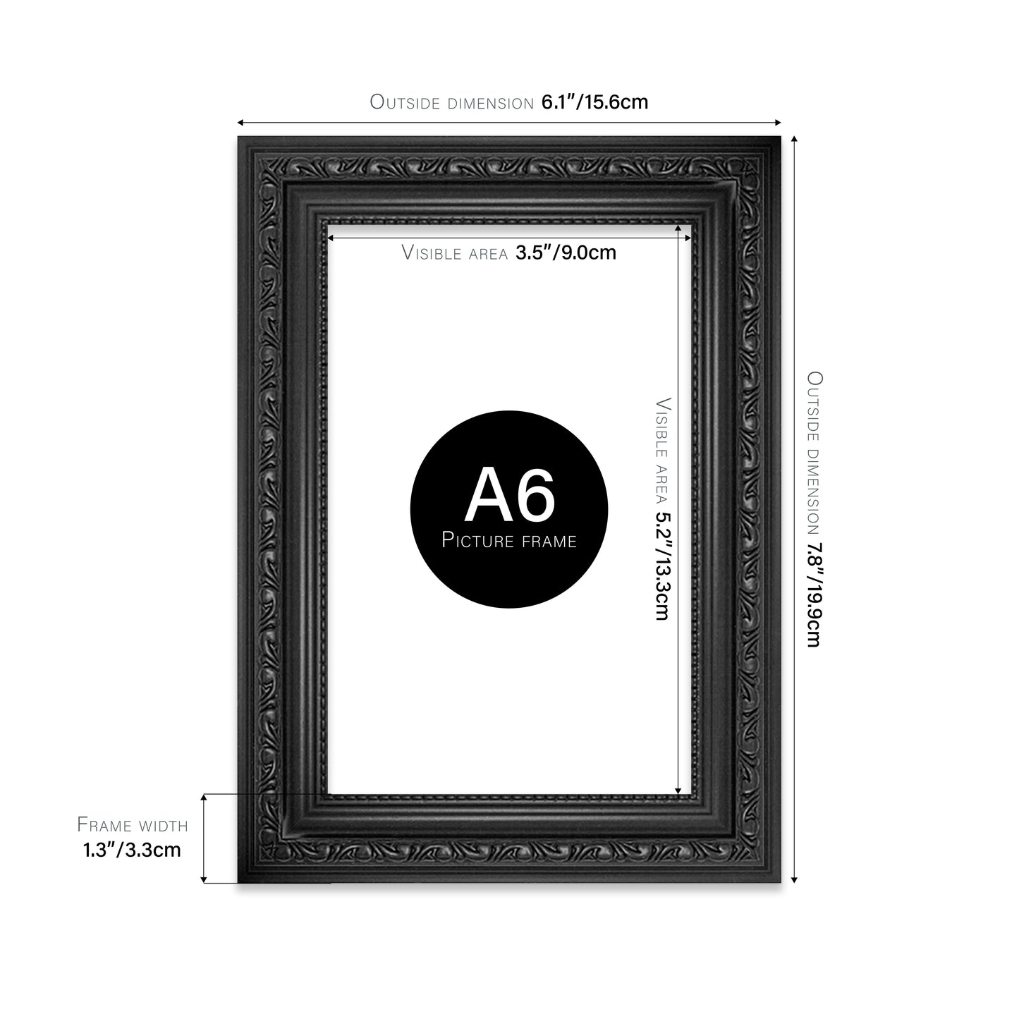 Black Ornate Picture Frame 33mm Edge
