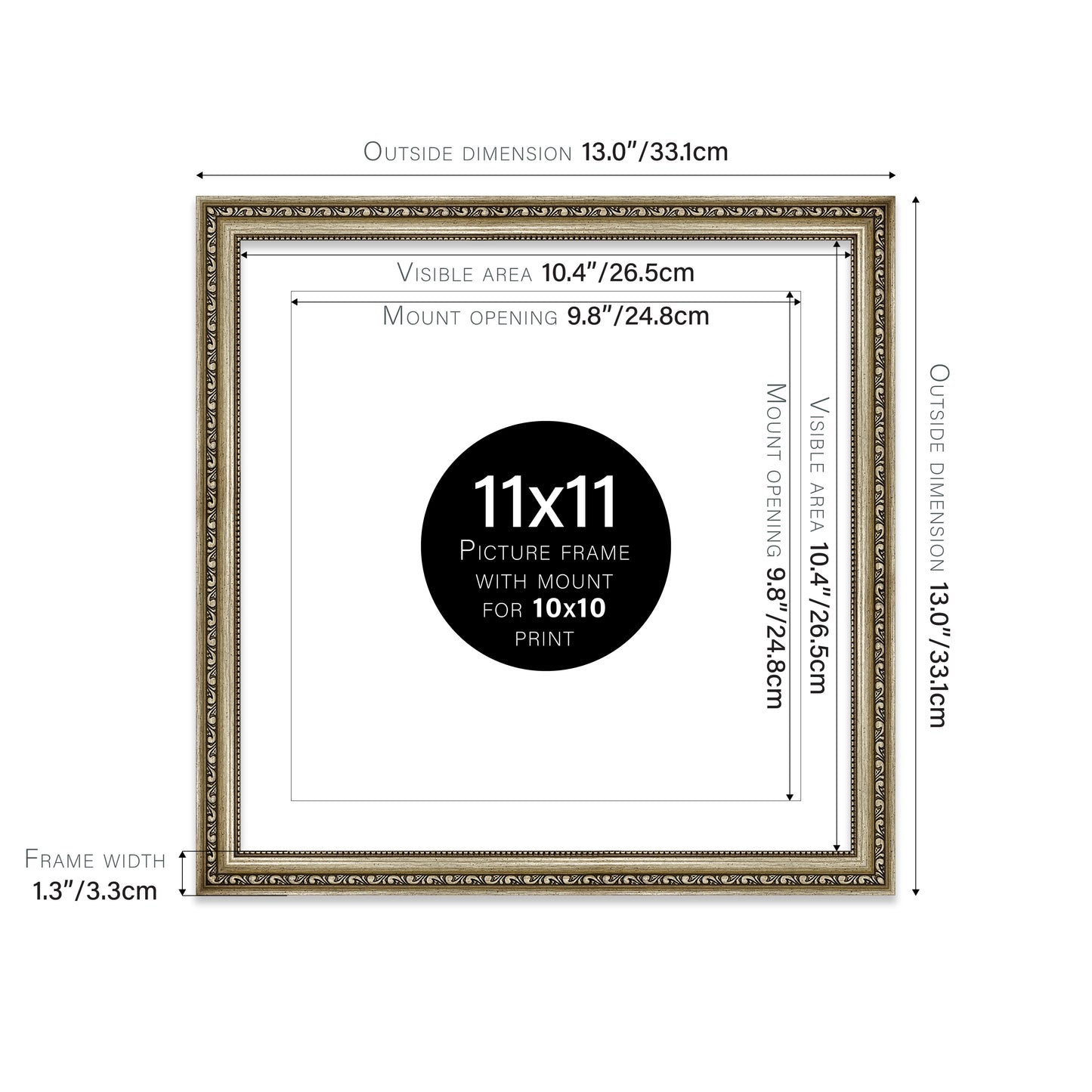 Champagne Ornate Picture Frame 33mm Edge