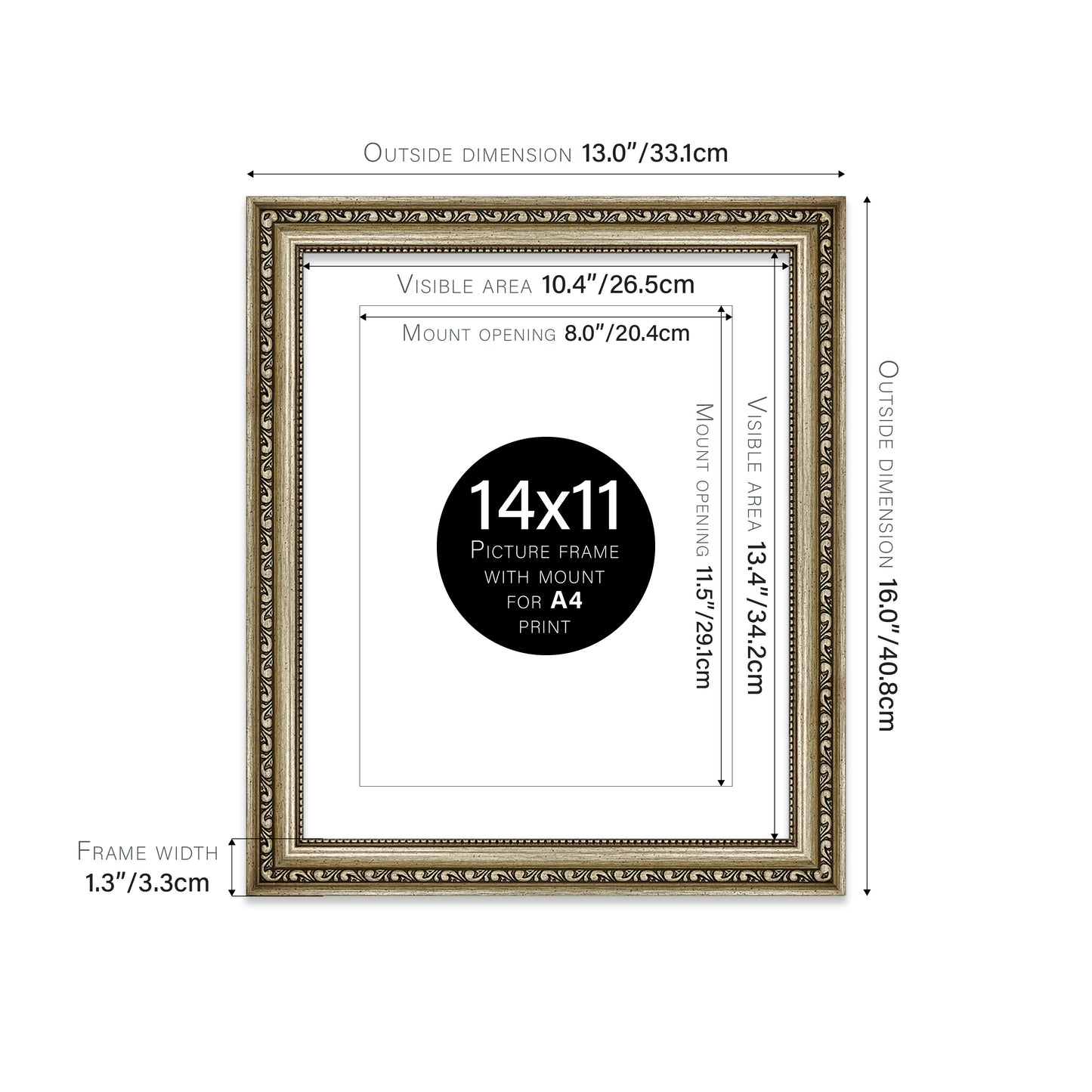 Champagne Ornate Picture Frame 33mm Edge