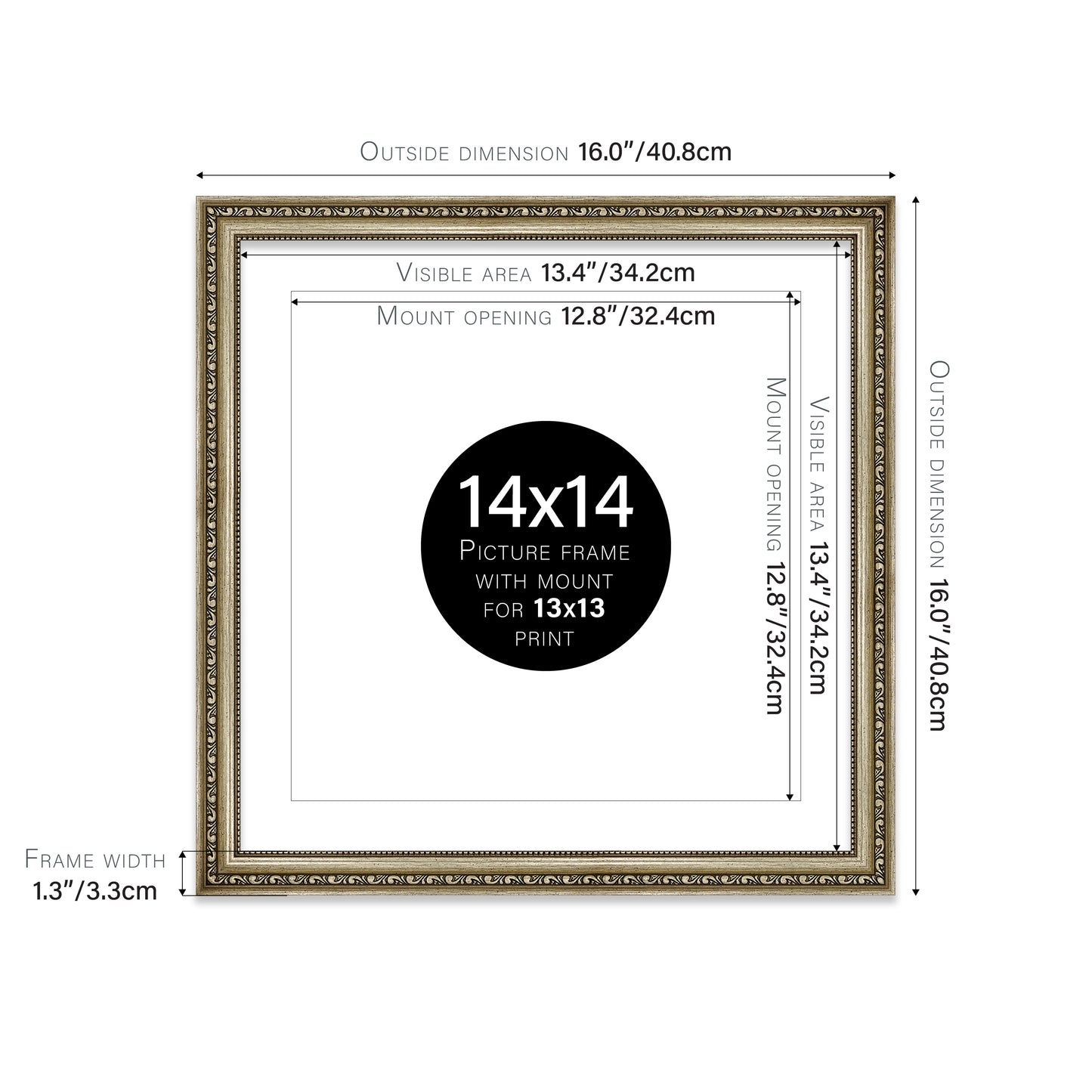 Champagne Ornate Picture Frame 33mm Edge