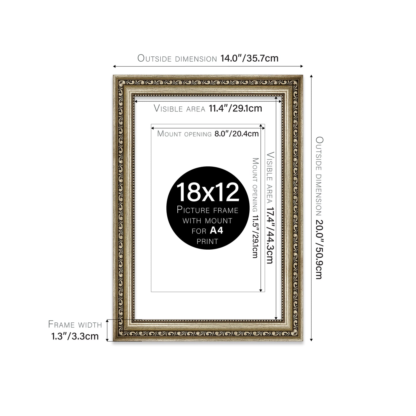Champagne Ornate Picture Frame 33mm Edge