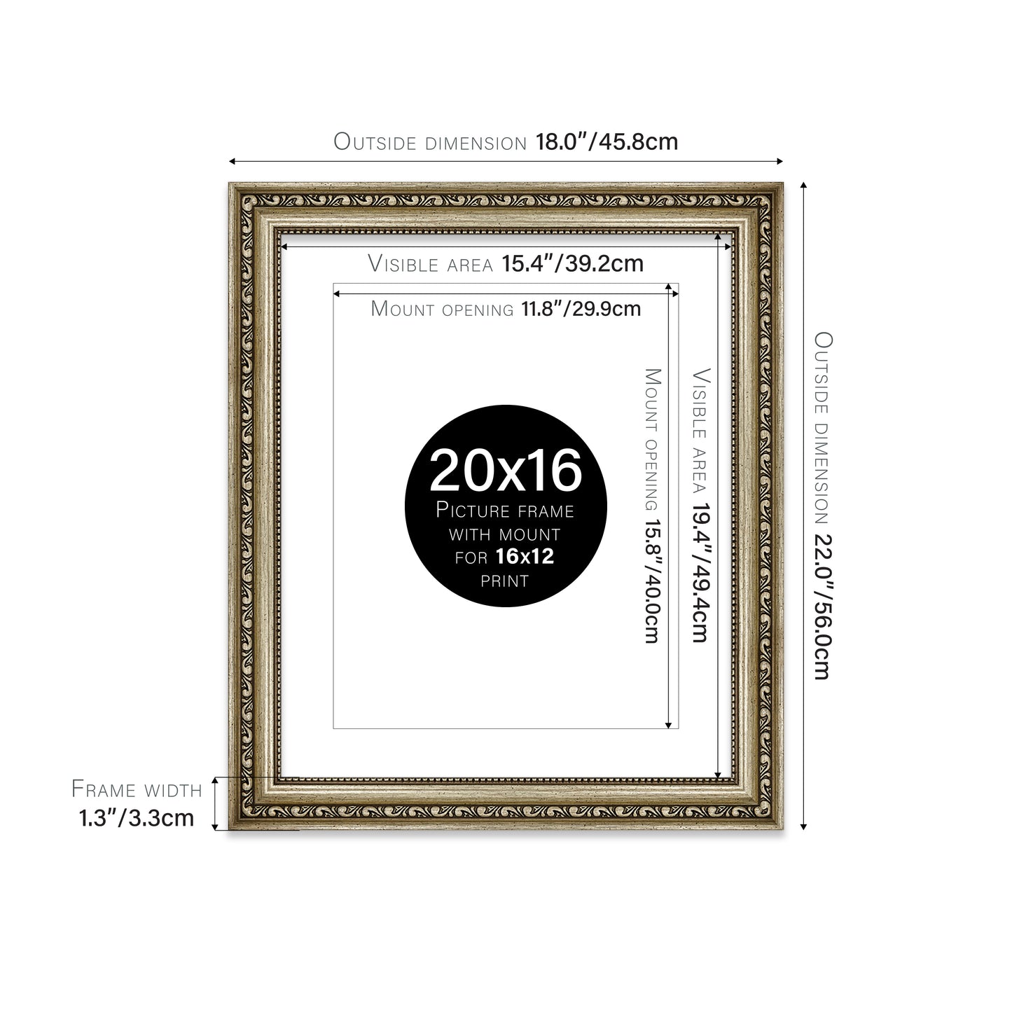 Champagne Ornate Picture Frame 33mm Edge