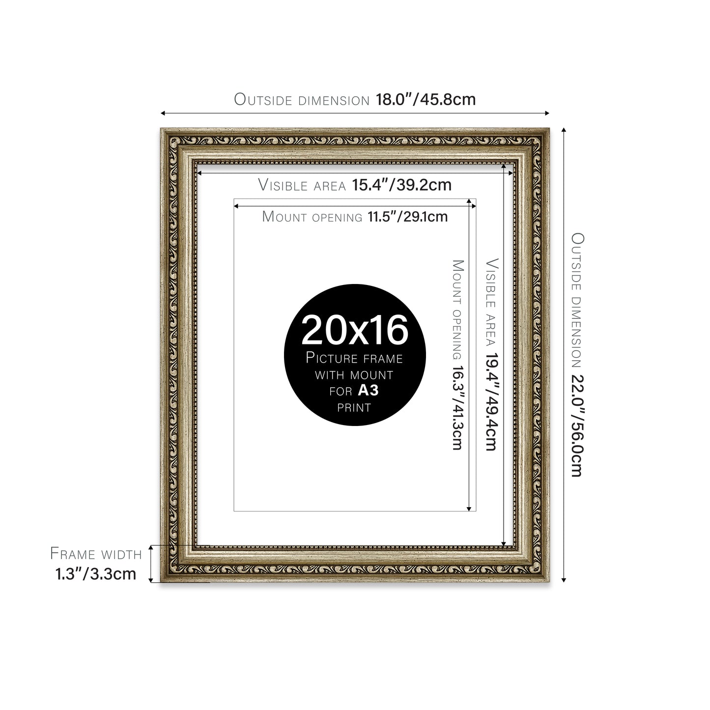 Champagne Ornate Picture Frame 33mm Edge