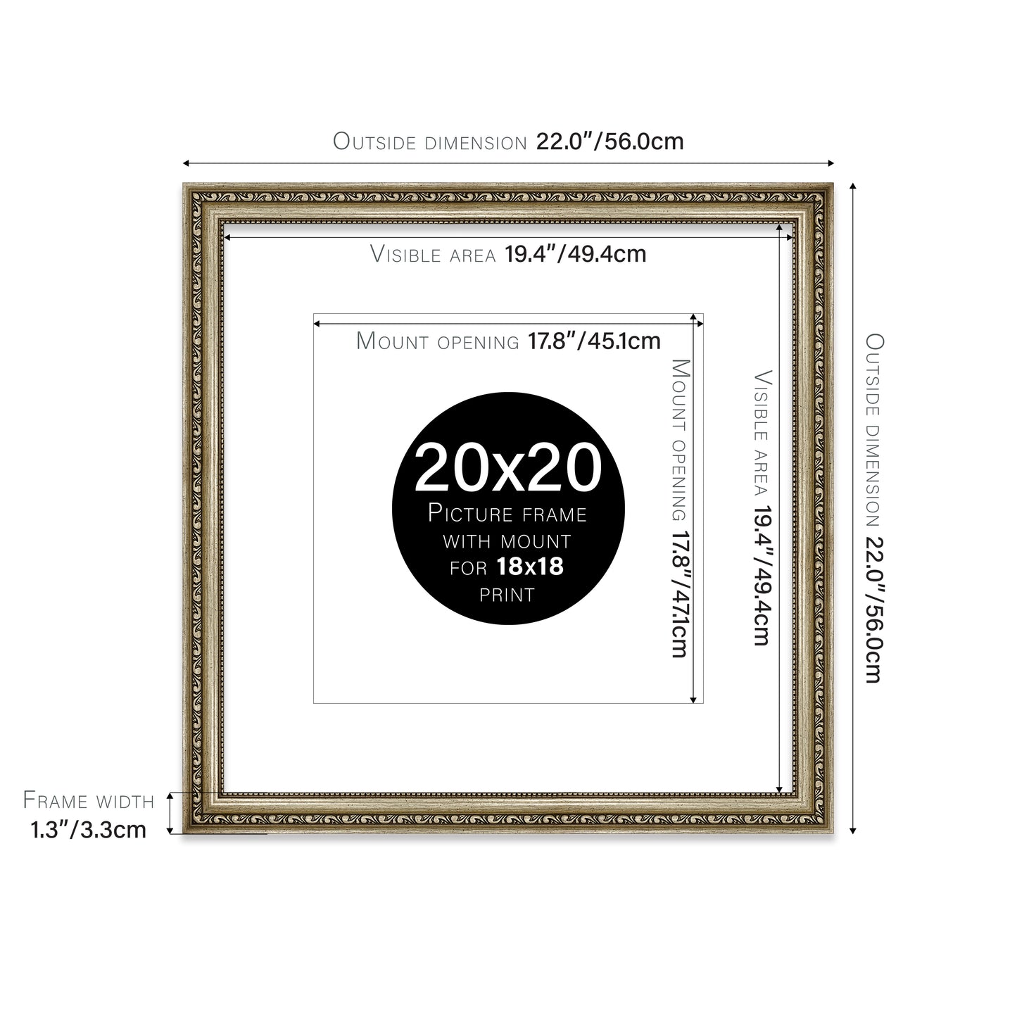 Champagne Ornate Picture Frame 33mm Edge