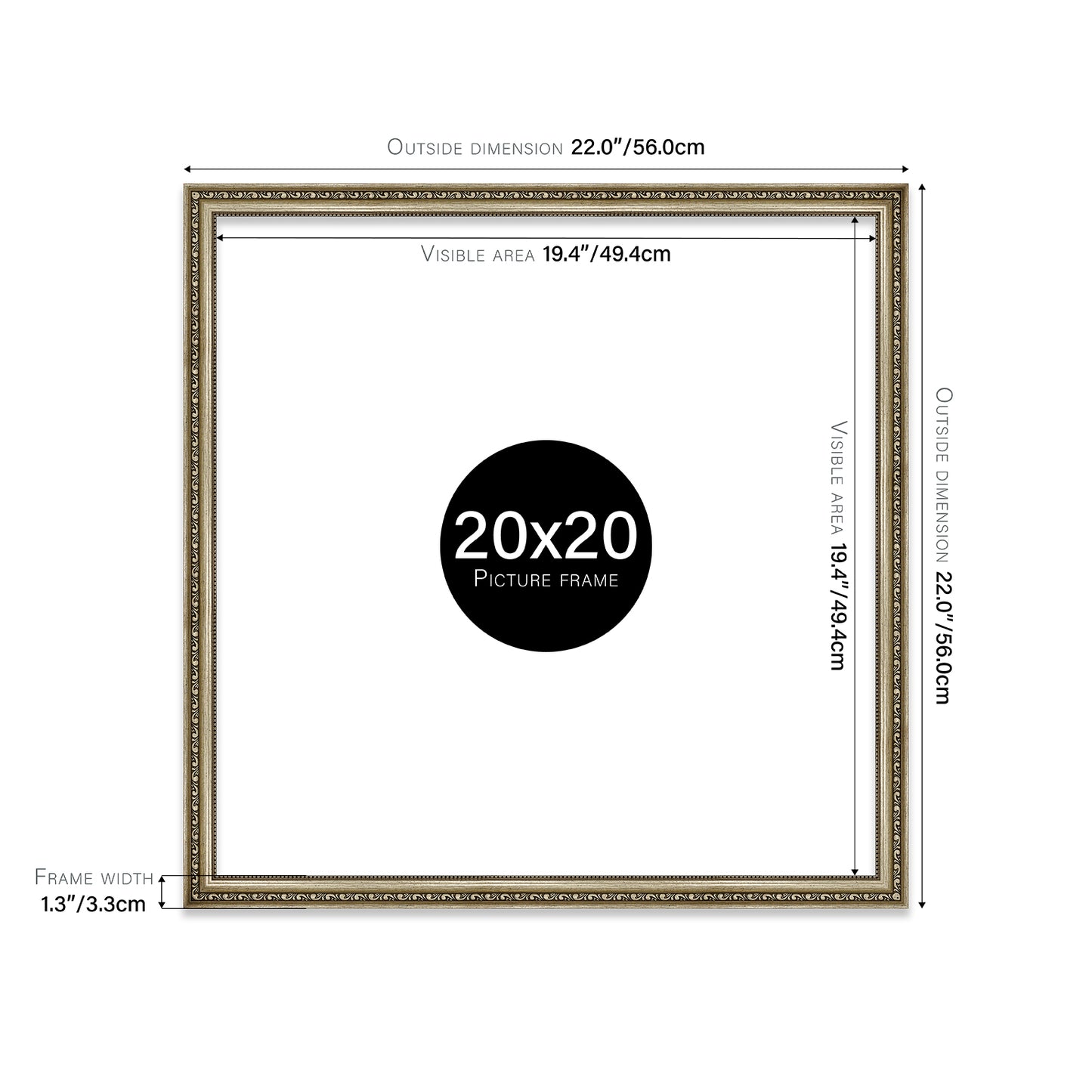 Champagne Ornate Picture Frame 33mm Edge