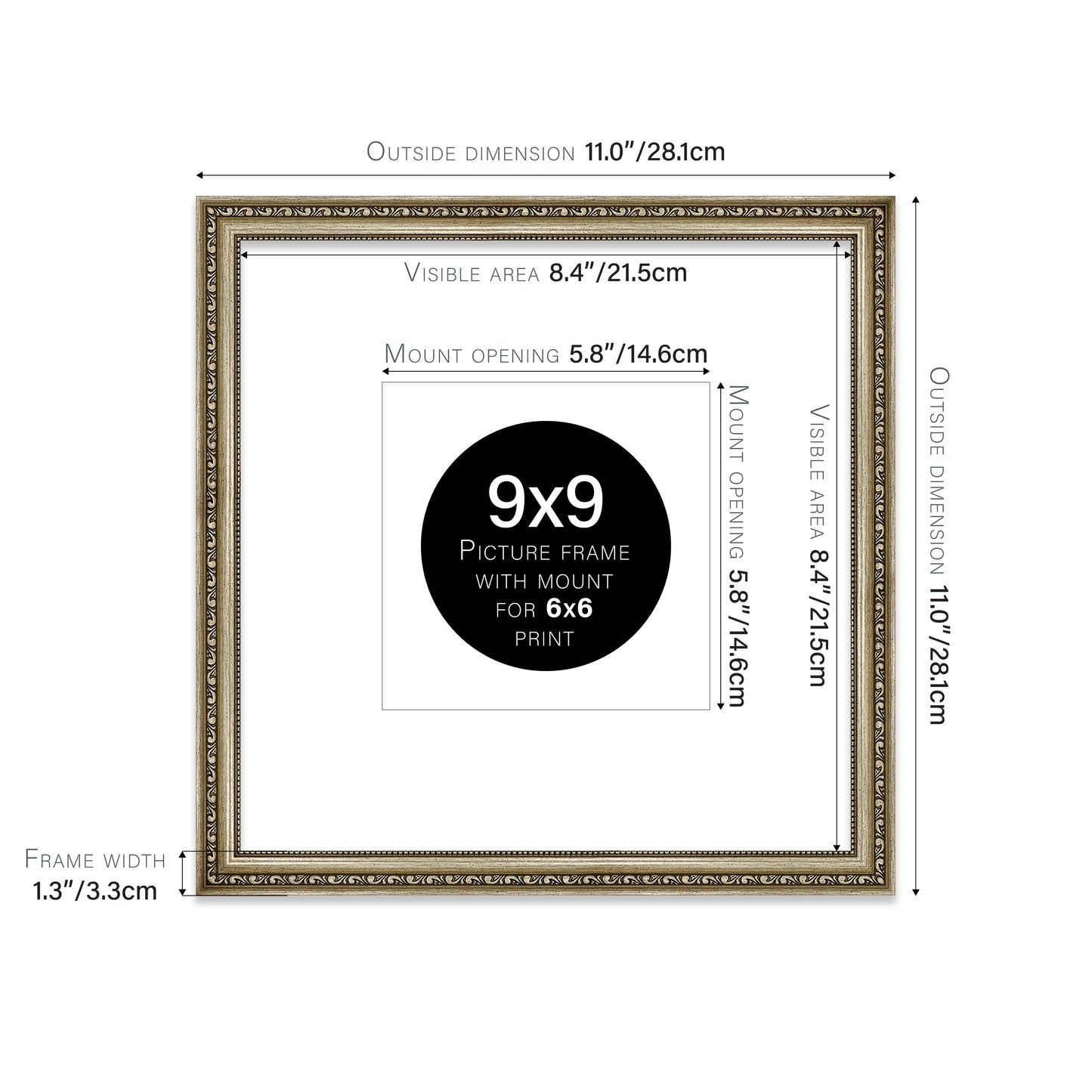 Champagne Ornate Picture Frame 33mm Edge