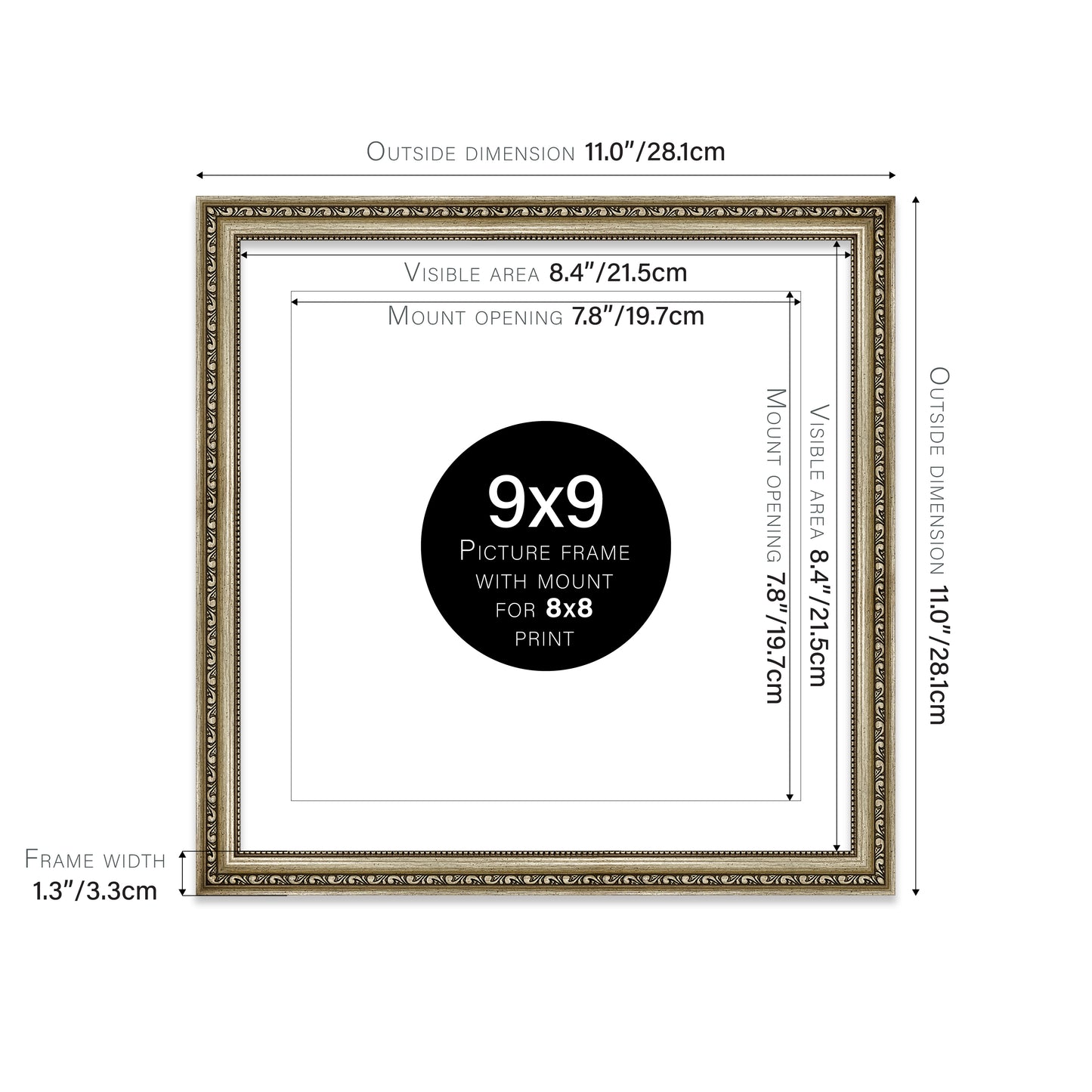 Champagne Ornate Picture Frame 33mm Edge