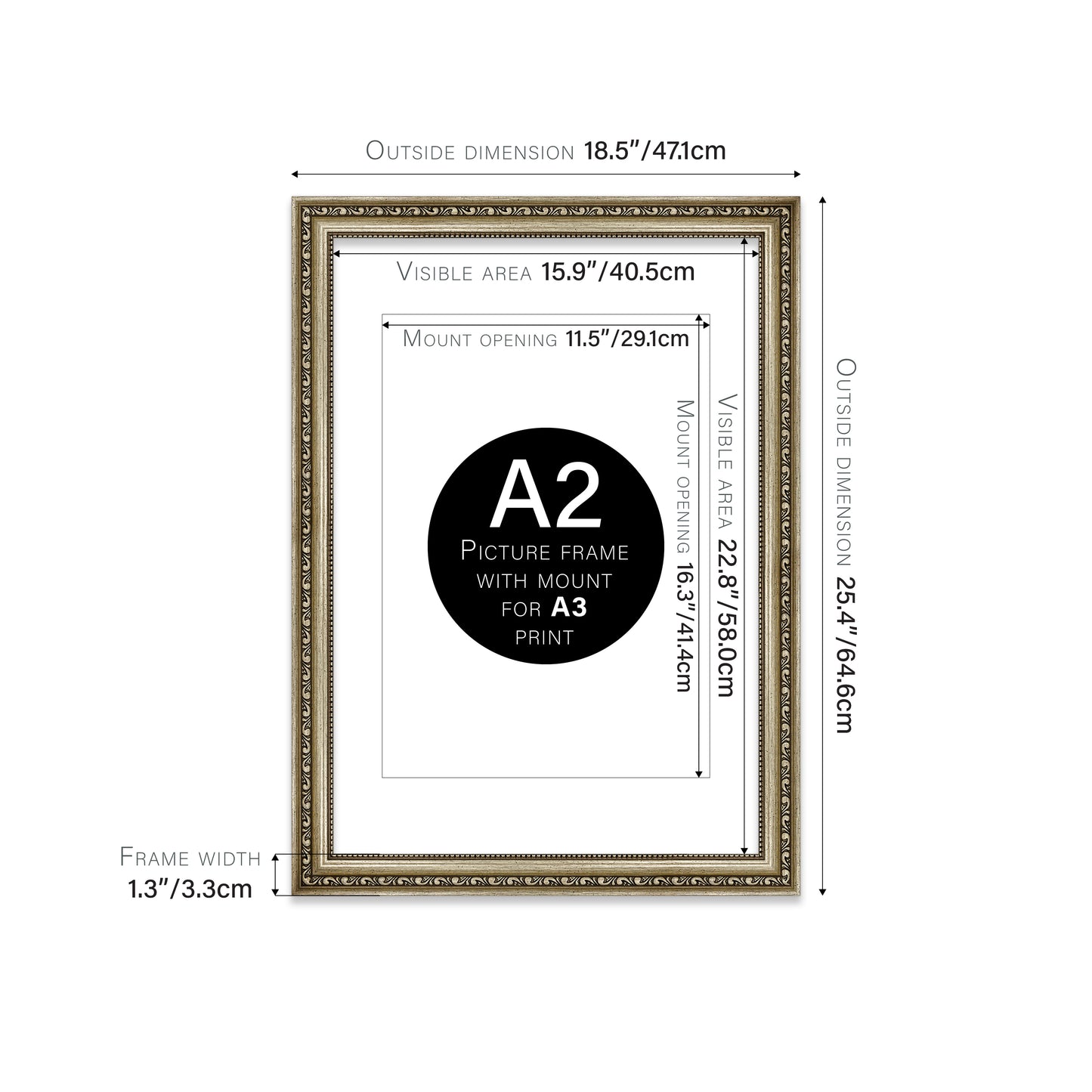 Champagne Ornate Picture Frame 33mm Edge