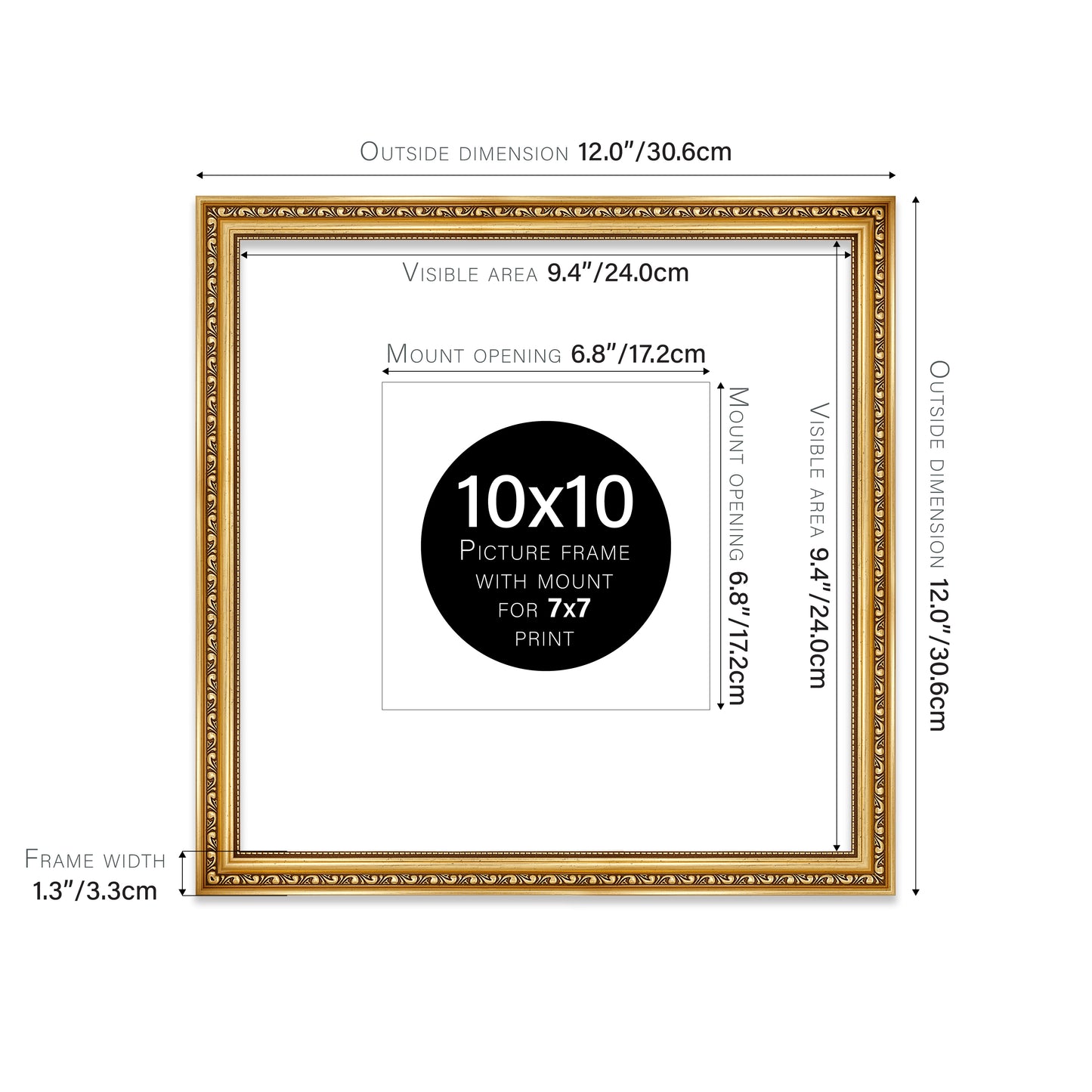 Gold Ornate Picture Frame 33mm Edge
