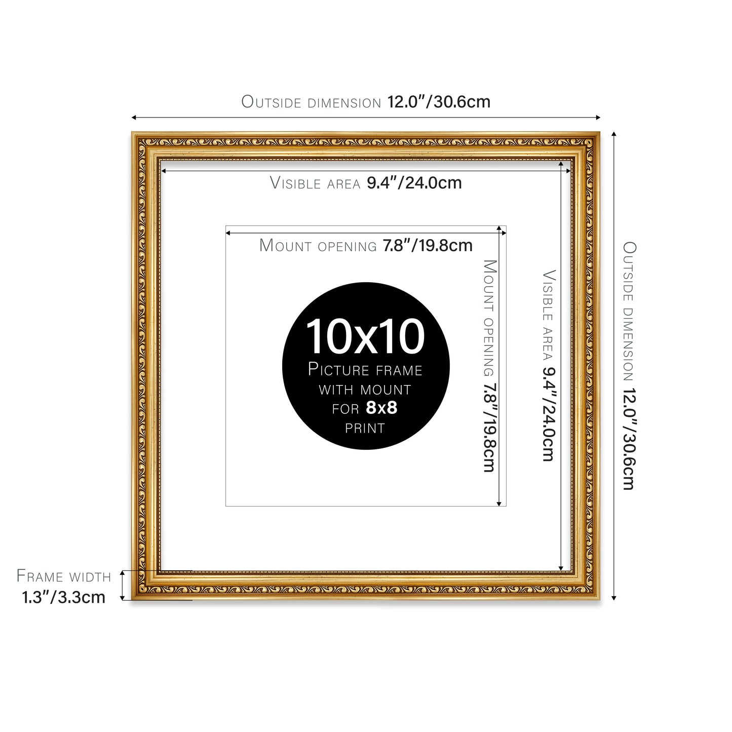 Gold Ornate Picture Frame 33mm Edge