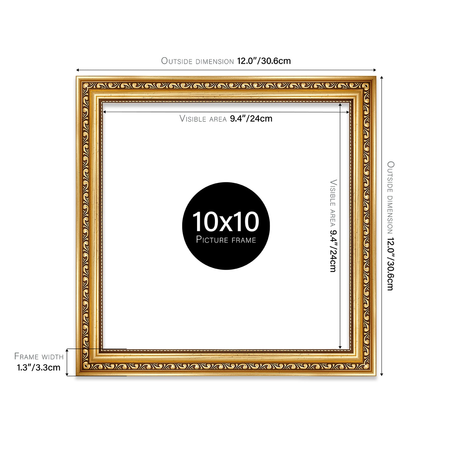 Gold Ornate Picture Frame 33mm Edge