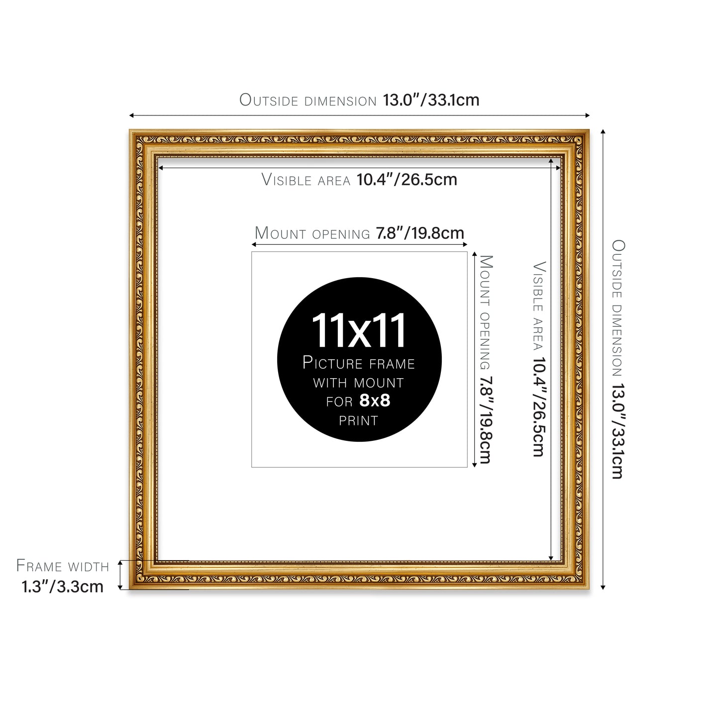 Gold Ornate Picture Frame 33mm Edge
