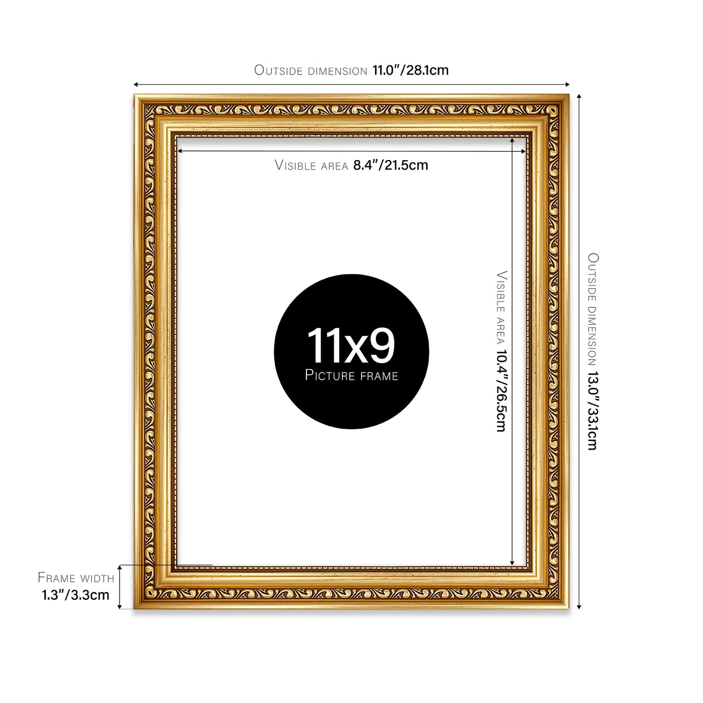 Gold Ornate Picture Frame 33mm Edge