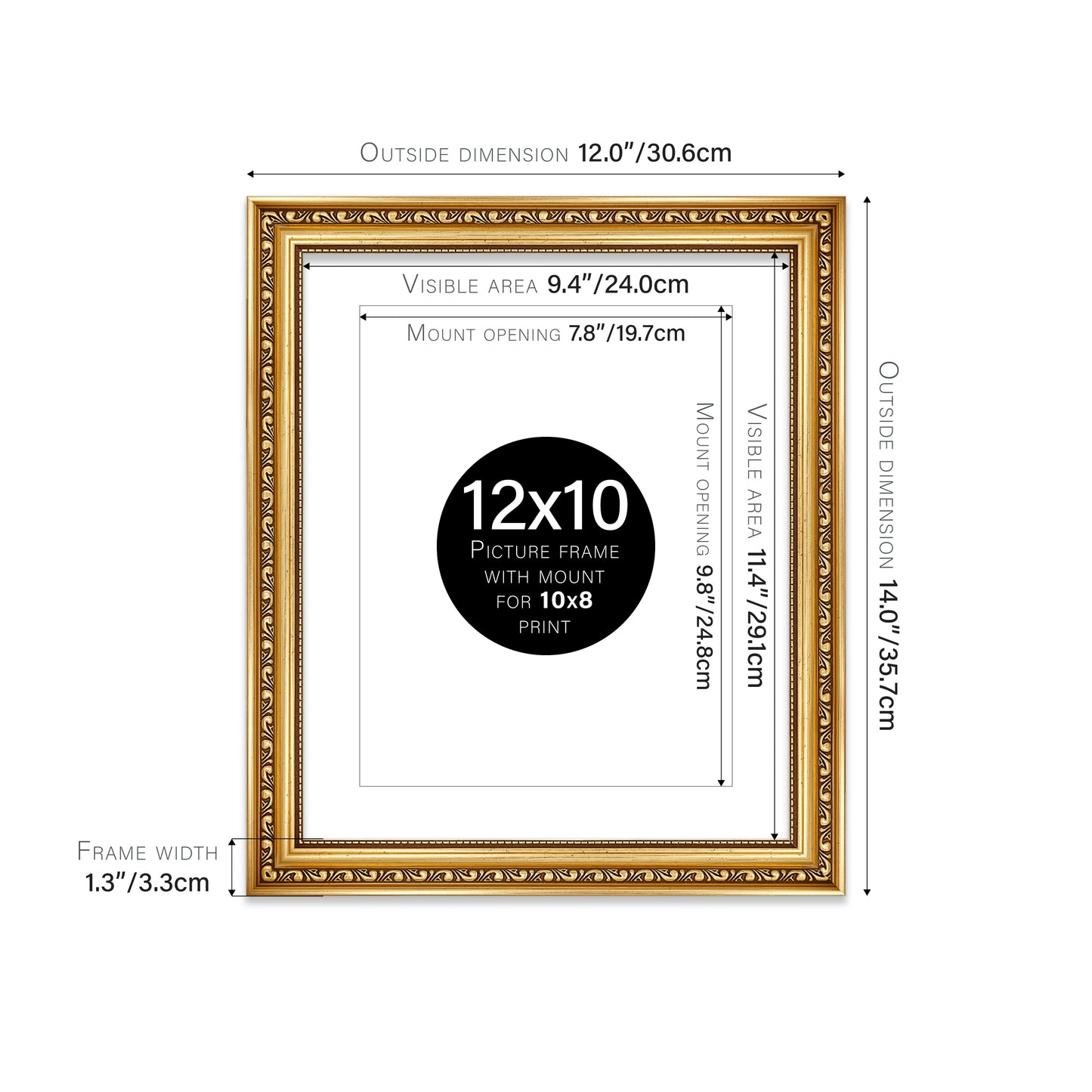 Gold Ornate Picture Frame 33mm Edge