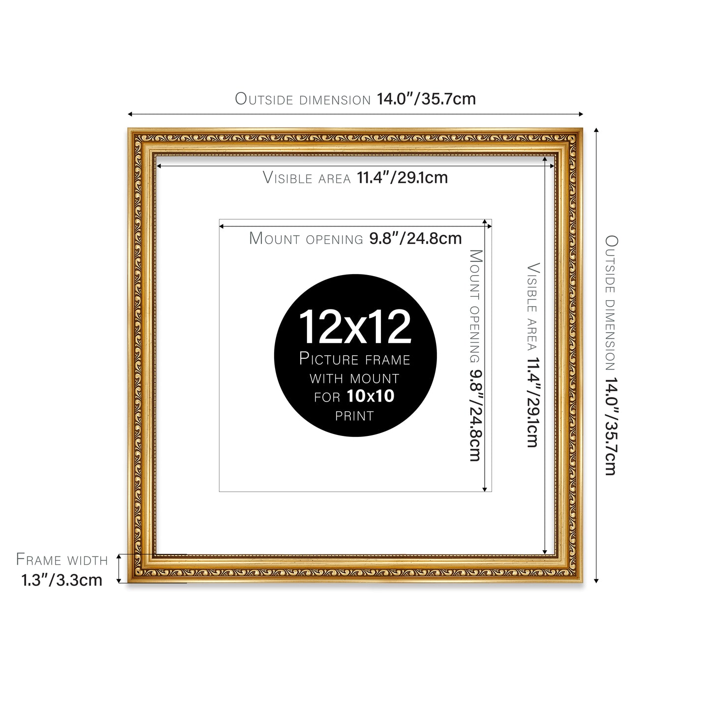 Gold Ornate Picture Frame 33mm Edge