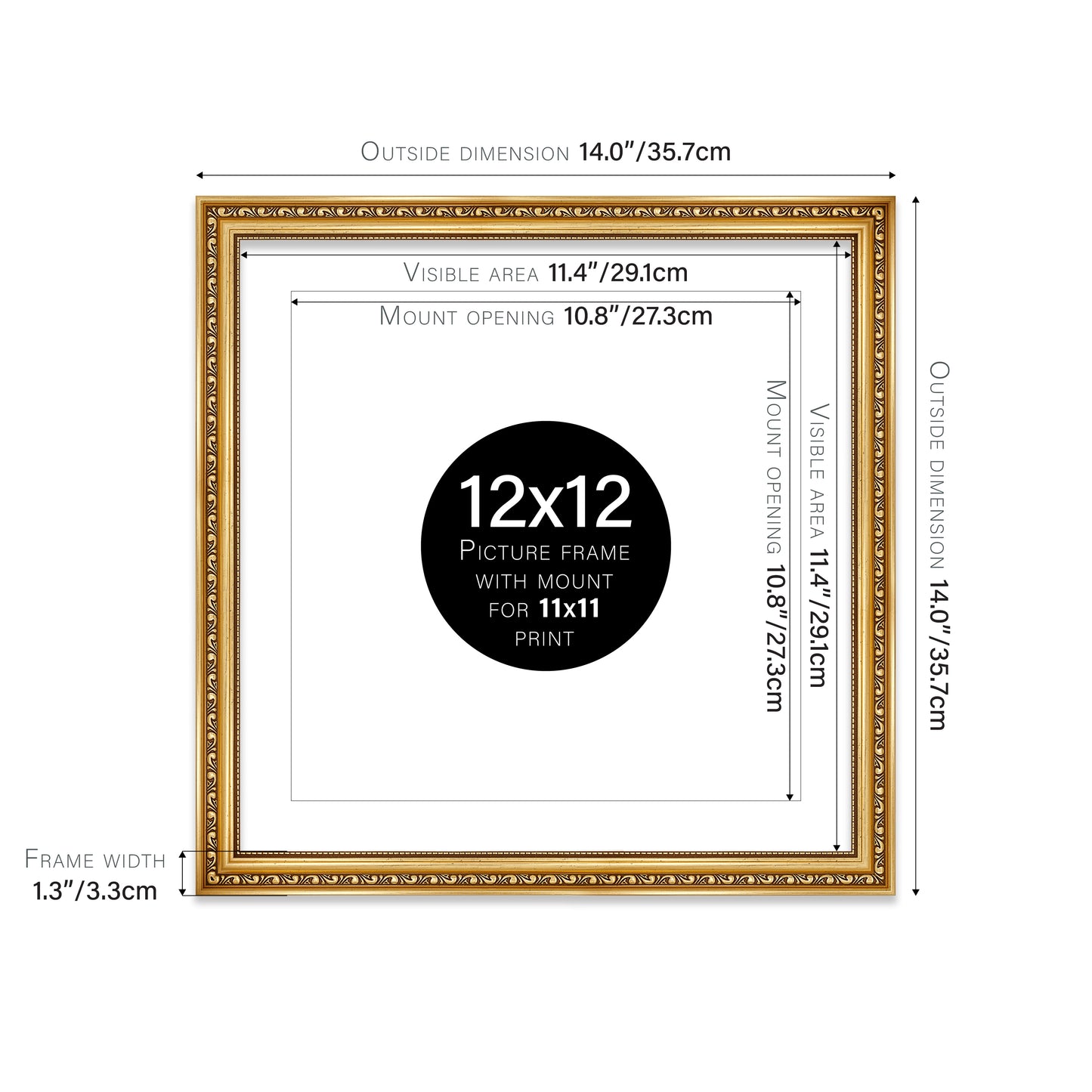 Gold Ornate Picture Frame 33mm Edge