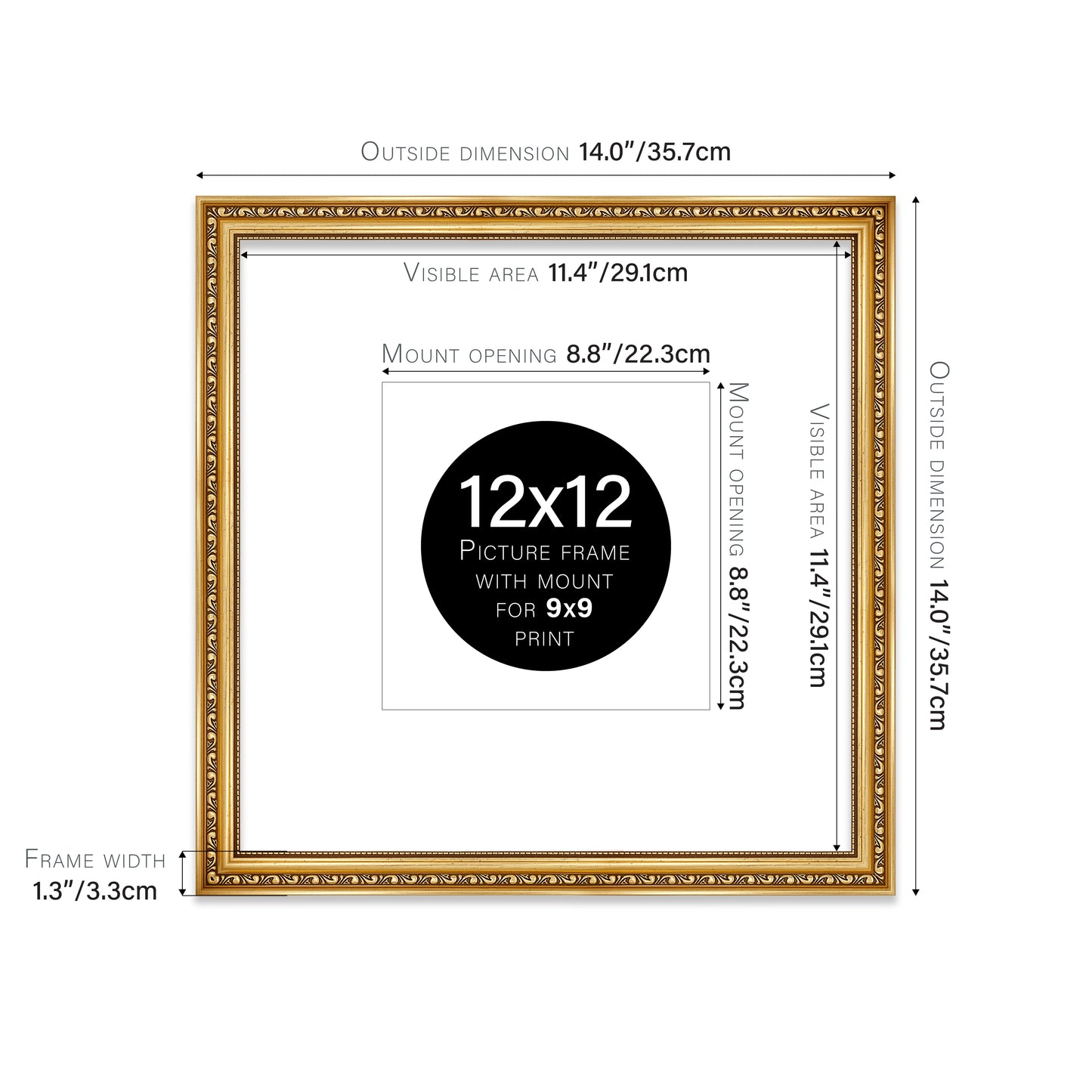 Gold Ornate Picture Frame 33mm Edge