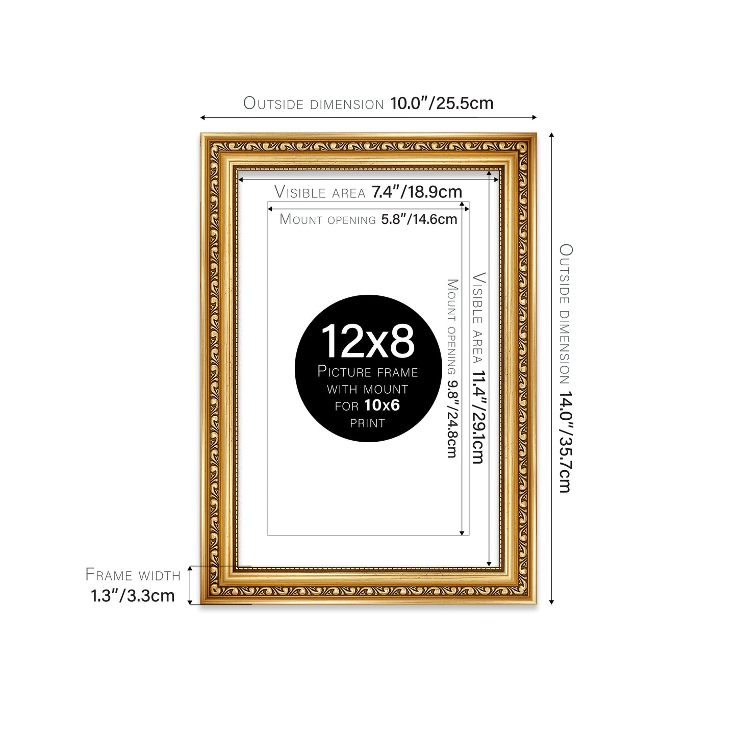 Gold Ornate Picture Frame 33mm Edge