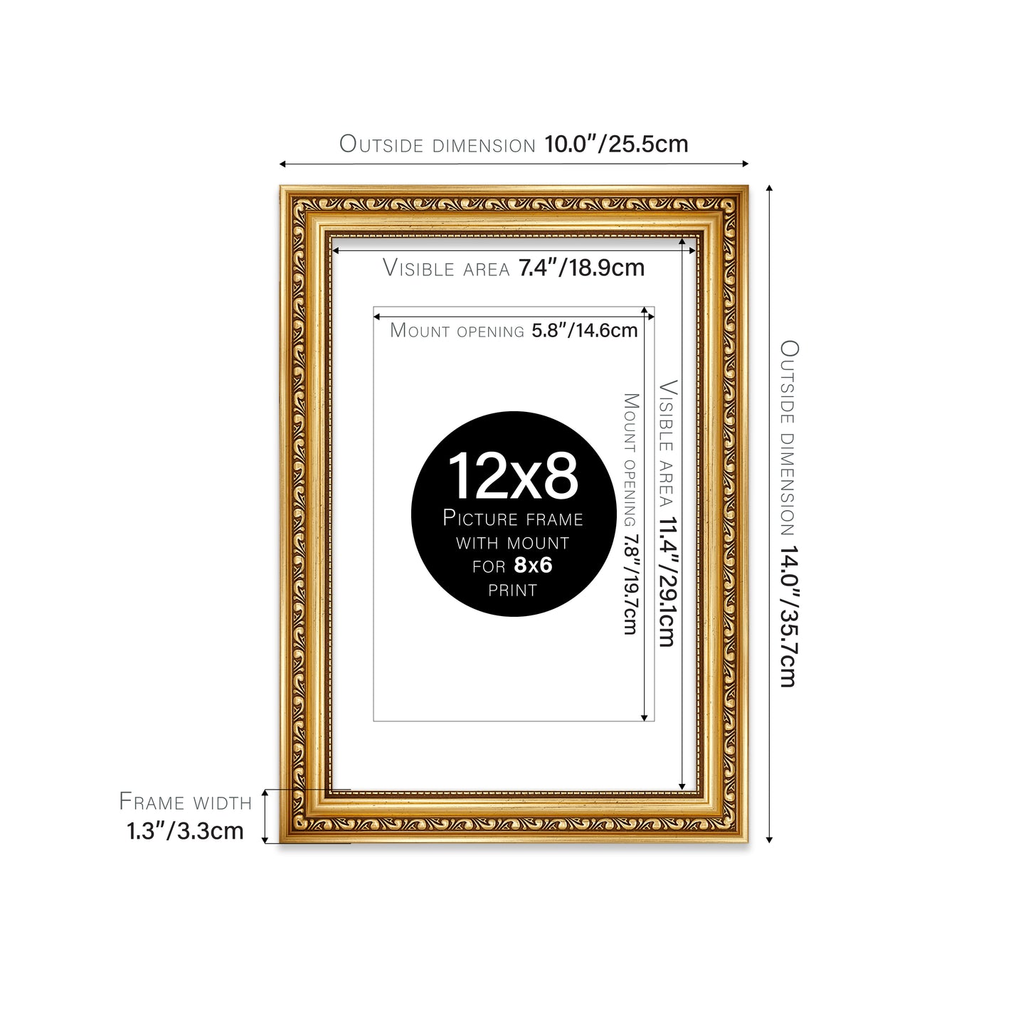 Gold Ornate Picture Frame 33mm Edge