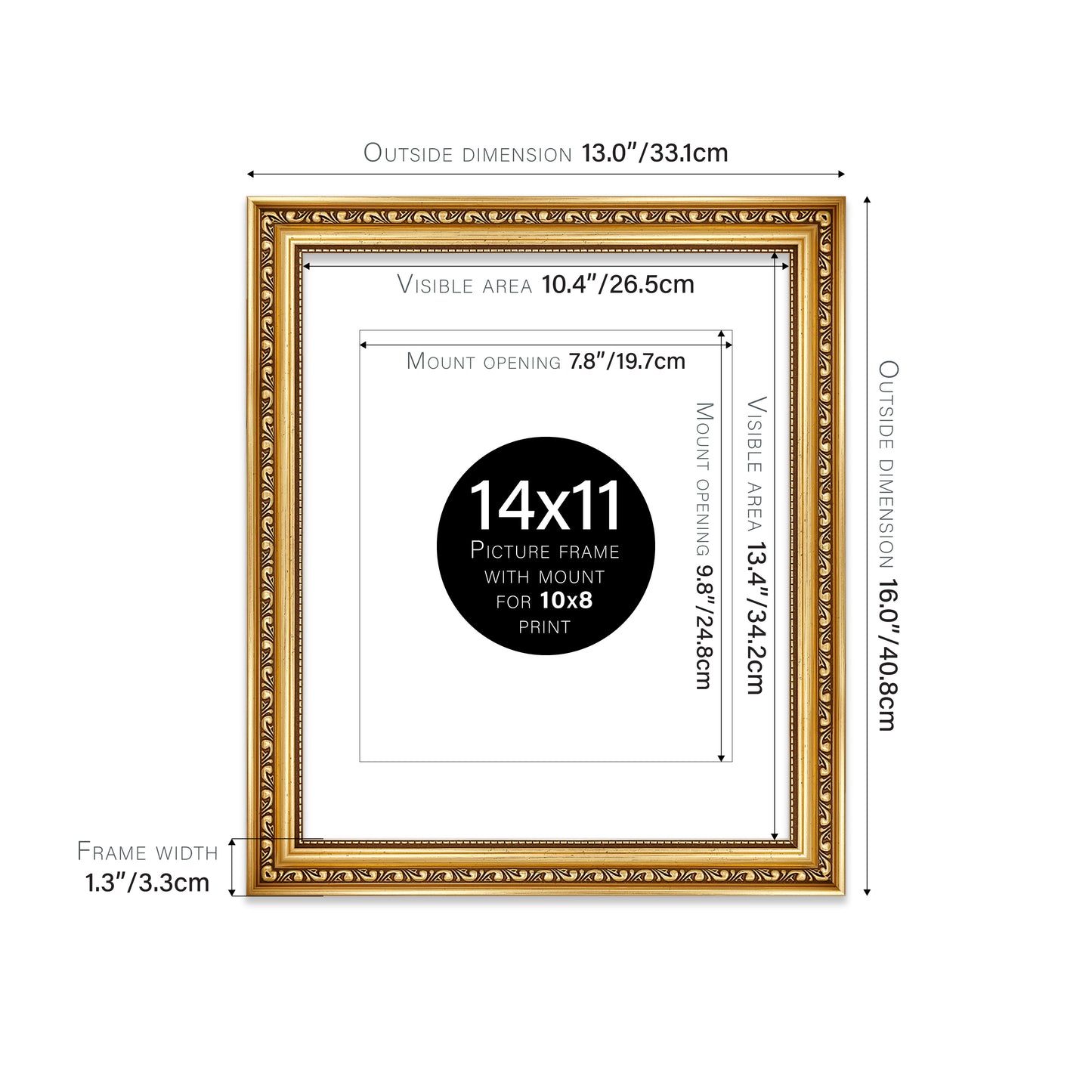Gold Ornate Picture Frame 33mm Edge