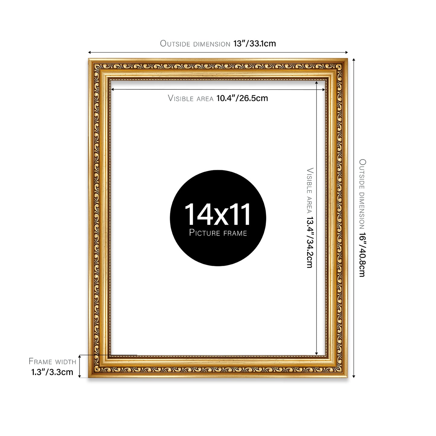 Gold Ornate Picture Frame 33mm Edge