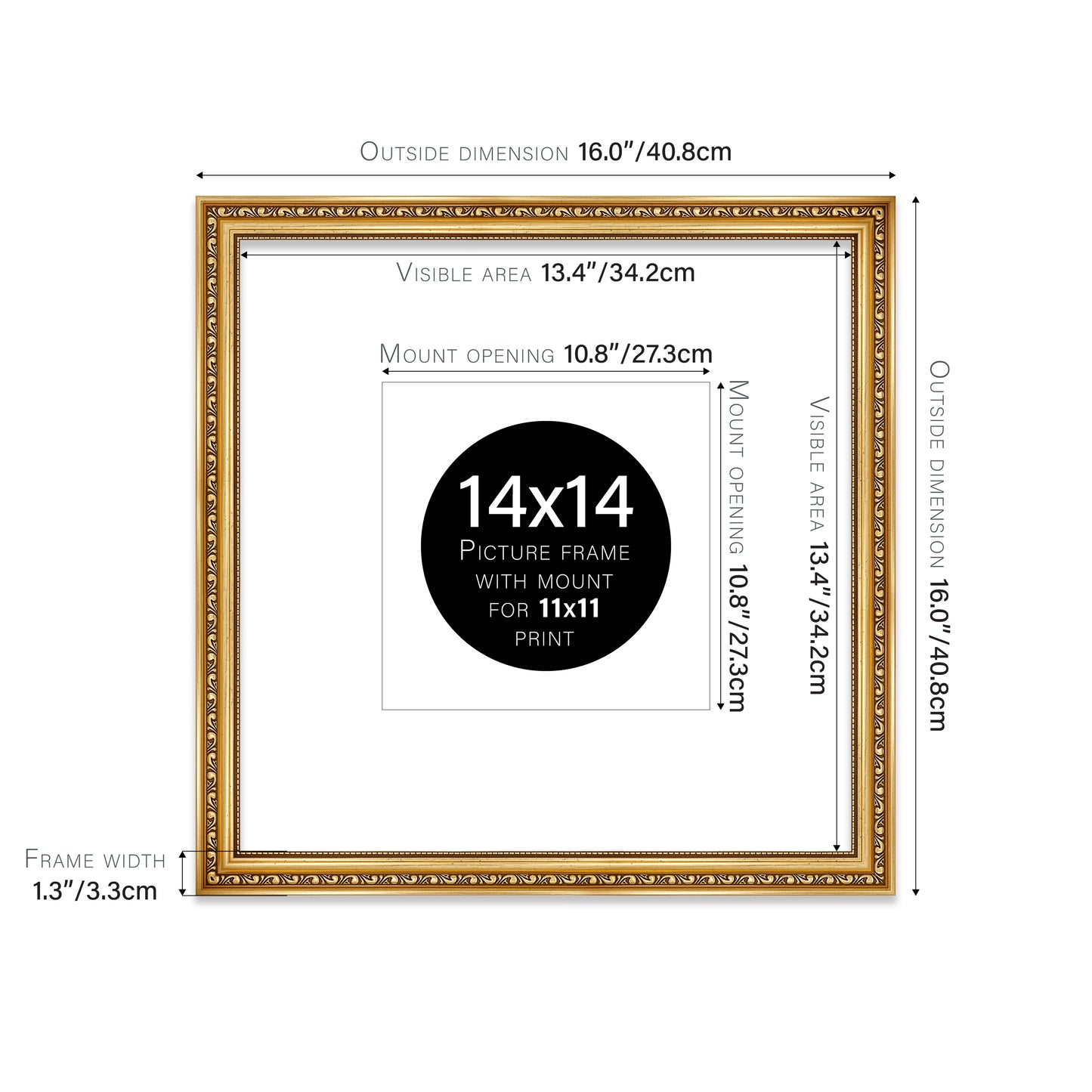Gold Ornate Picture Frame 33mm Edge