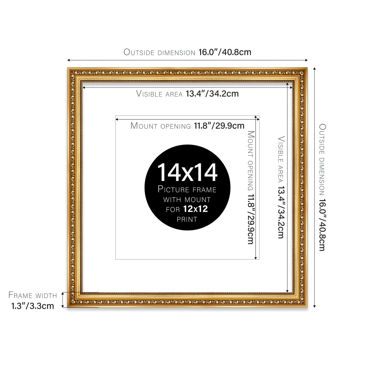 Gold Ornate Picture Frame 33mm Edge