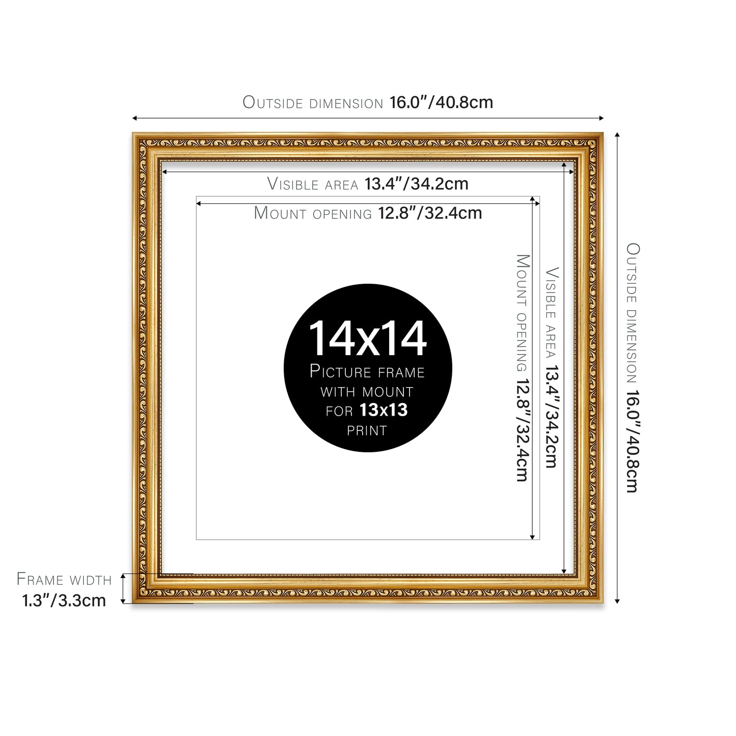 Gold Ornate Picture Frame 33mm Edge