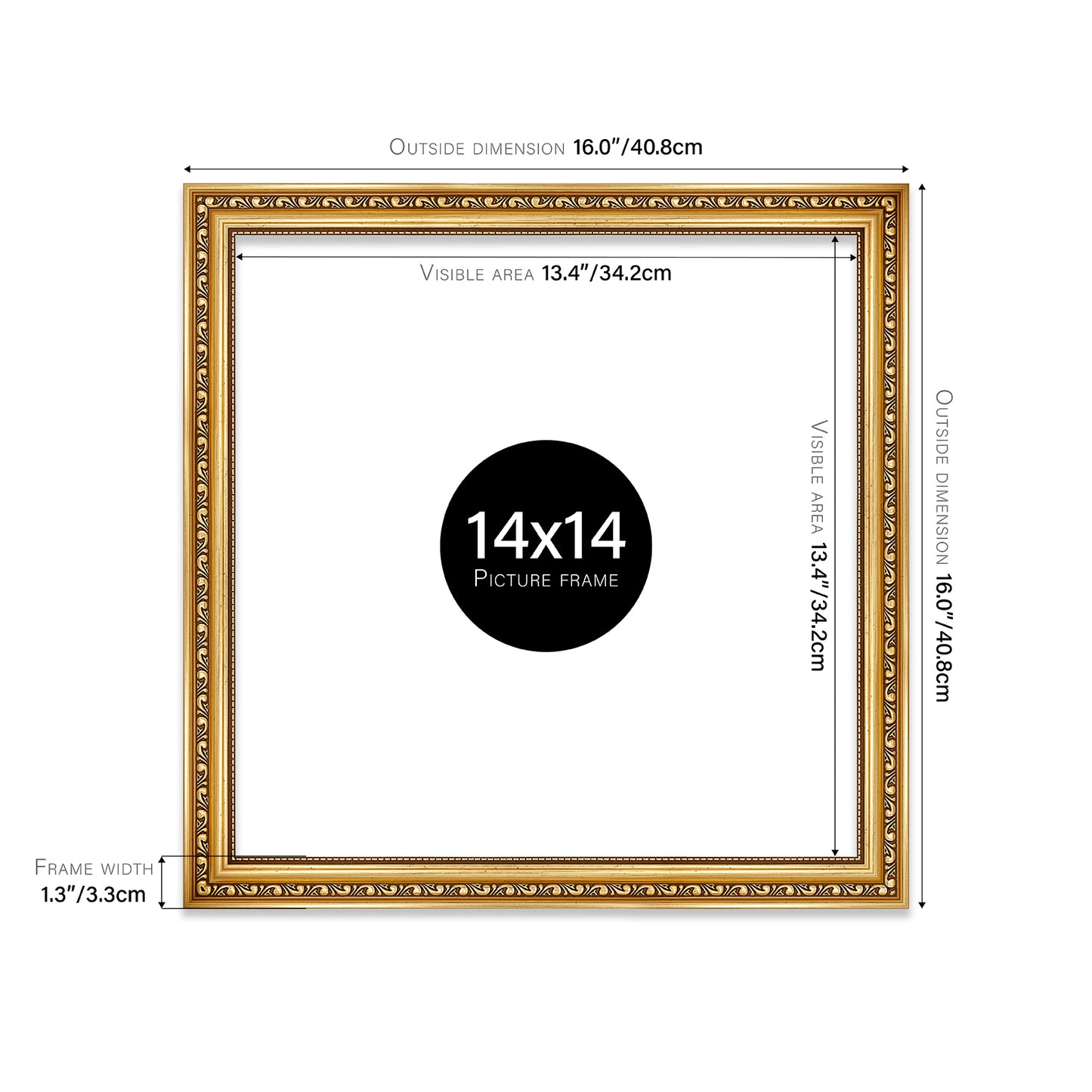 Gold Ornate Picture Frame 33mm Edge