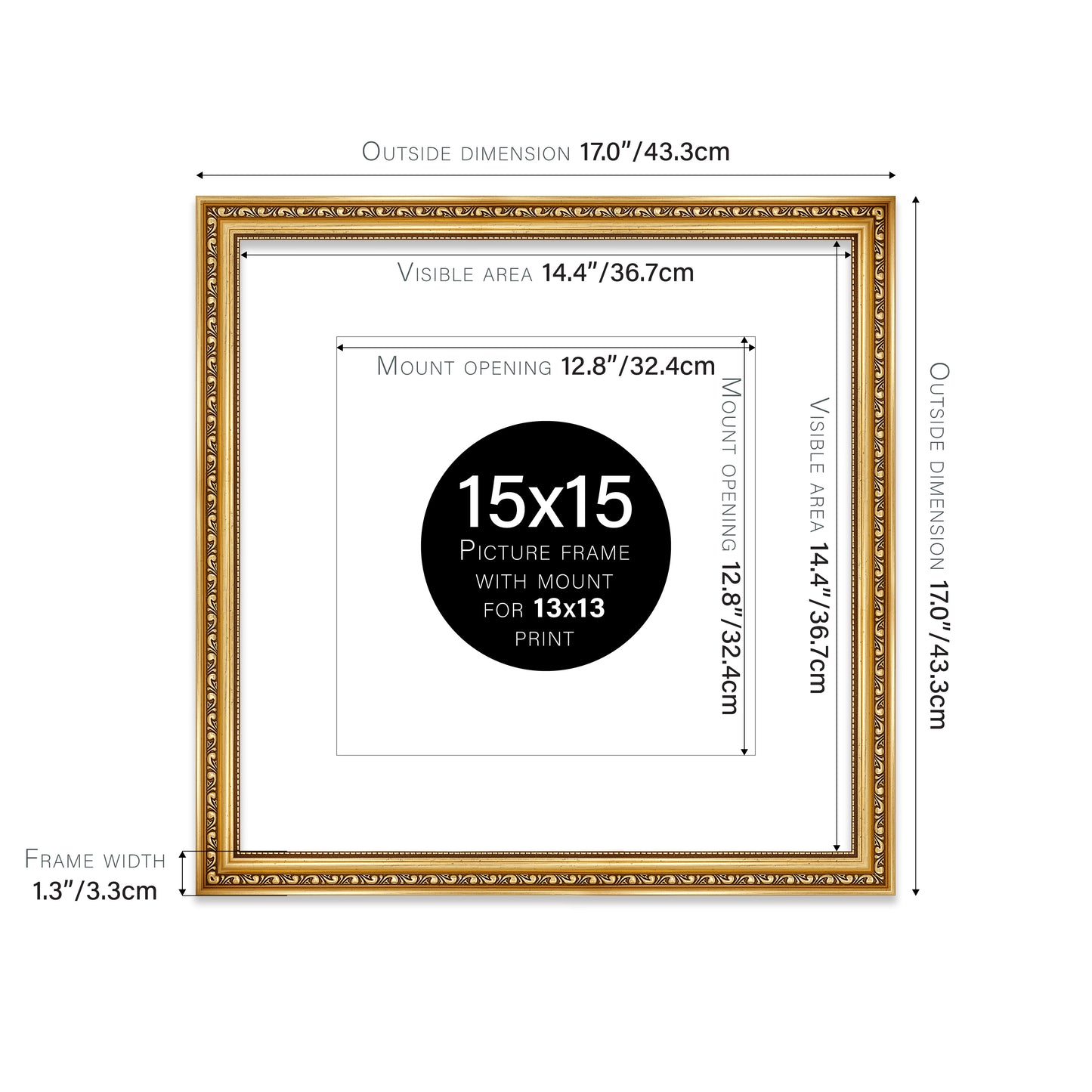 Gold Ornate Picture Frame 33mm Edge