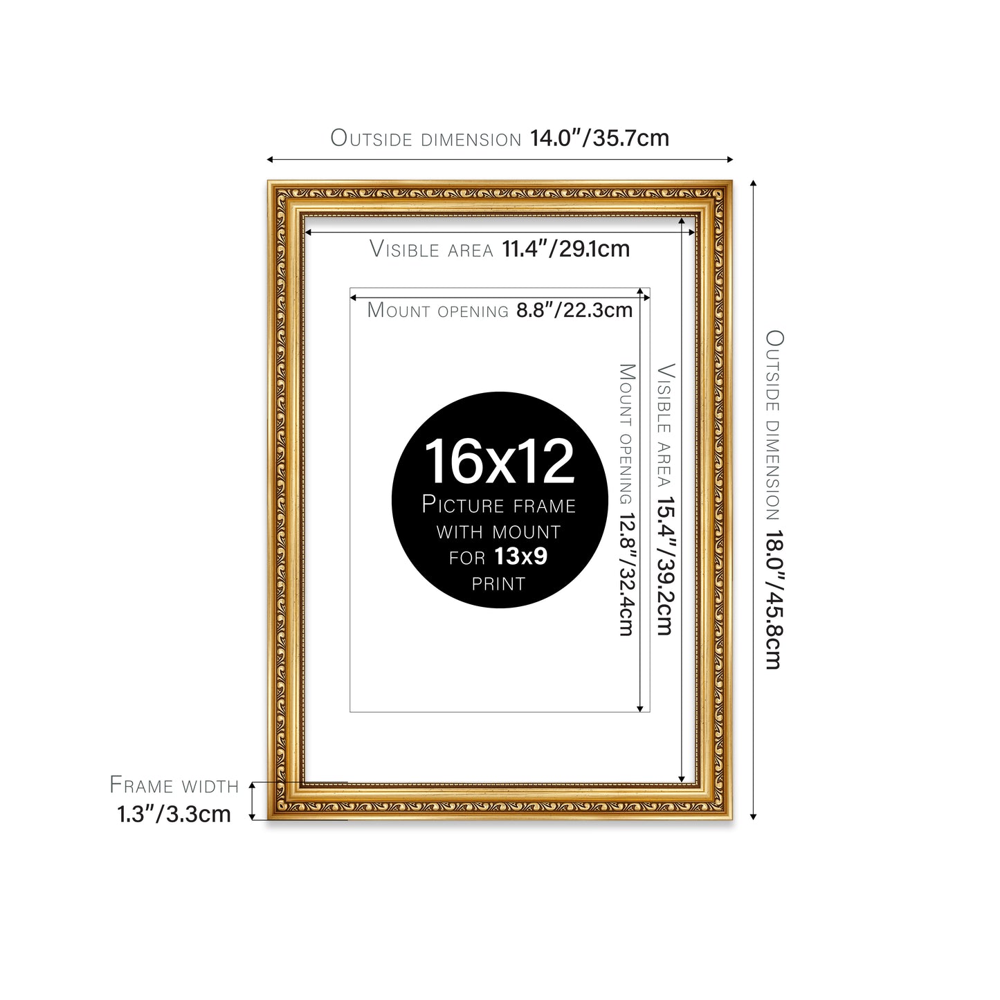 Gold Ornate Picture Frame 33mm Edge