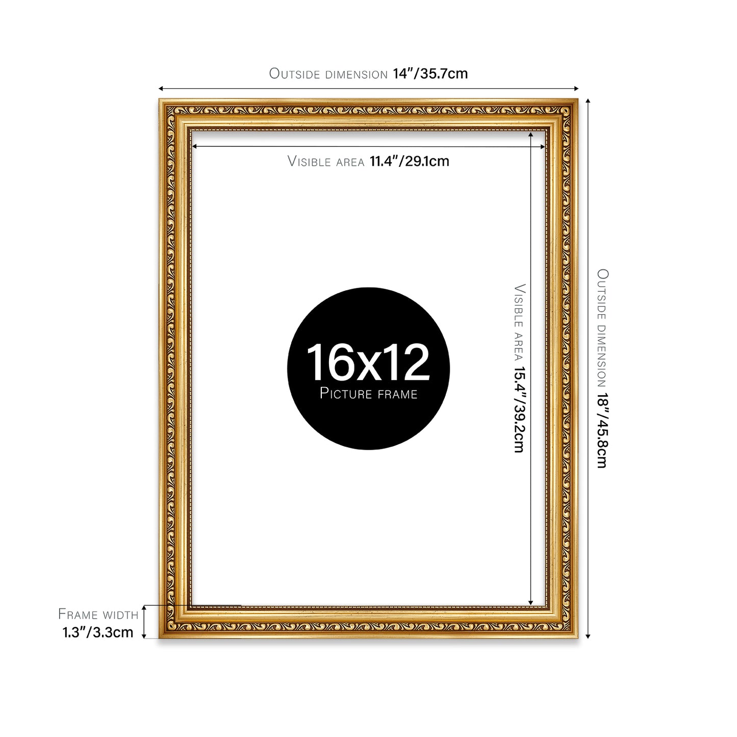 Gold Ornate Picture Frame 33mm Edge