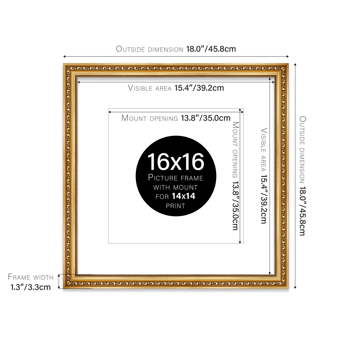 Gold Ornate Picture Frame 33mm Edge